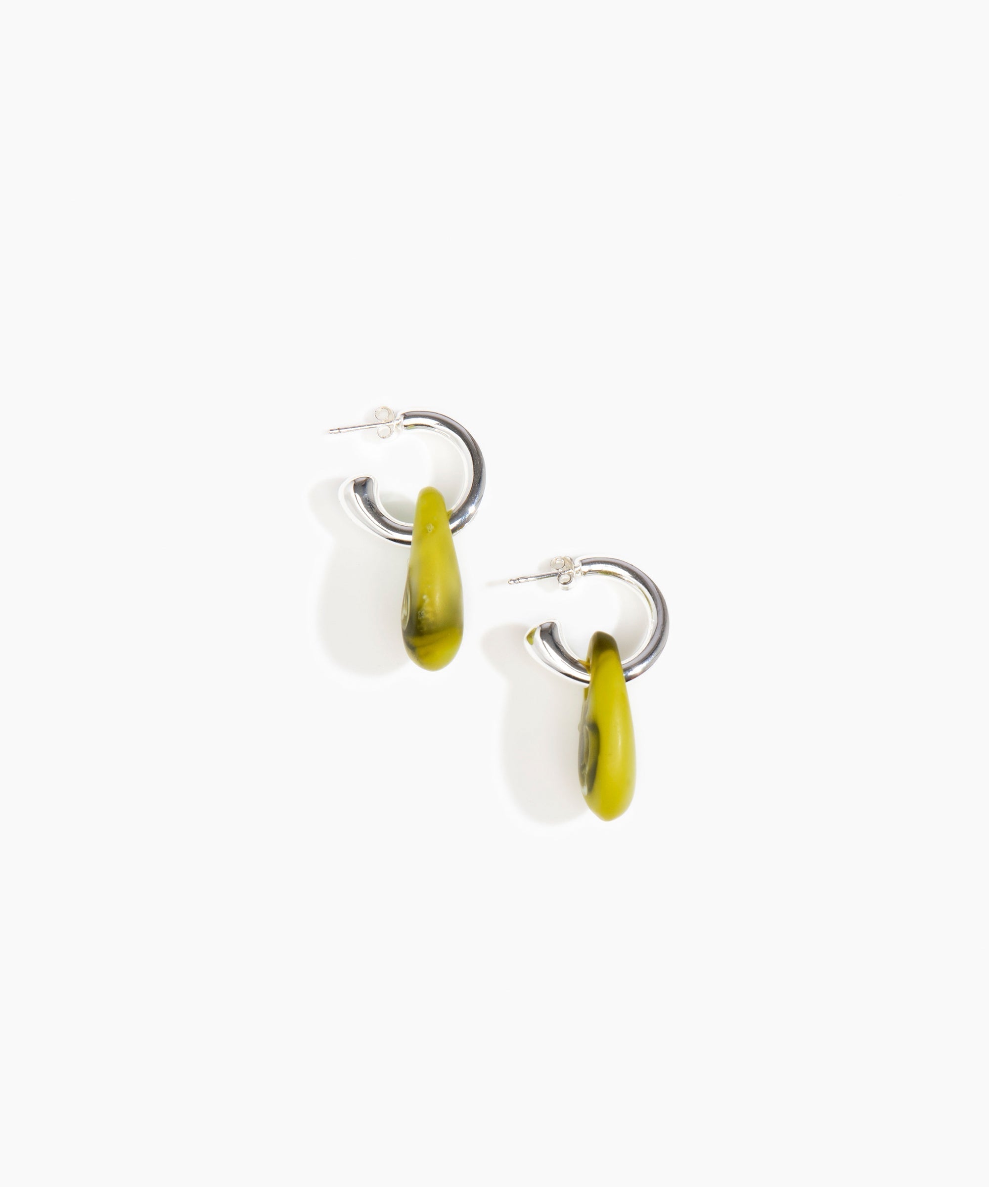 Dinosaur Designs Small Rock Hoop Earrings in Malachite color resin with Silver-Plated Brass Hoop Material