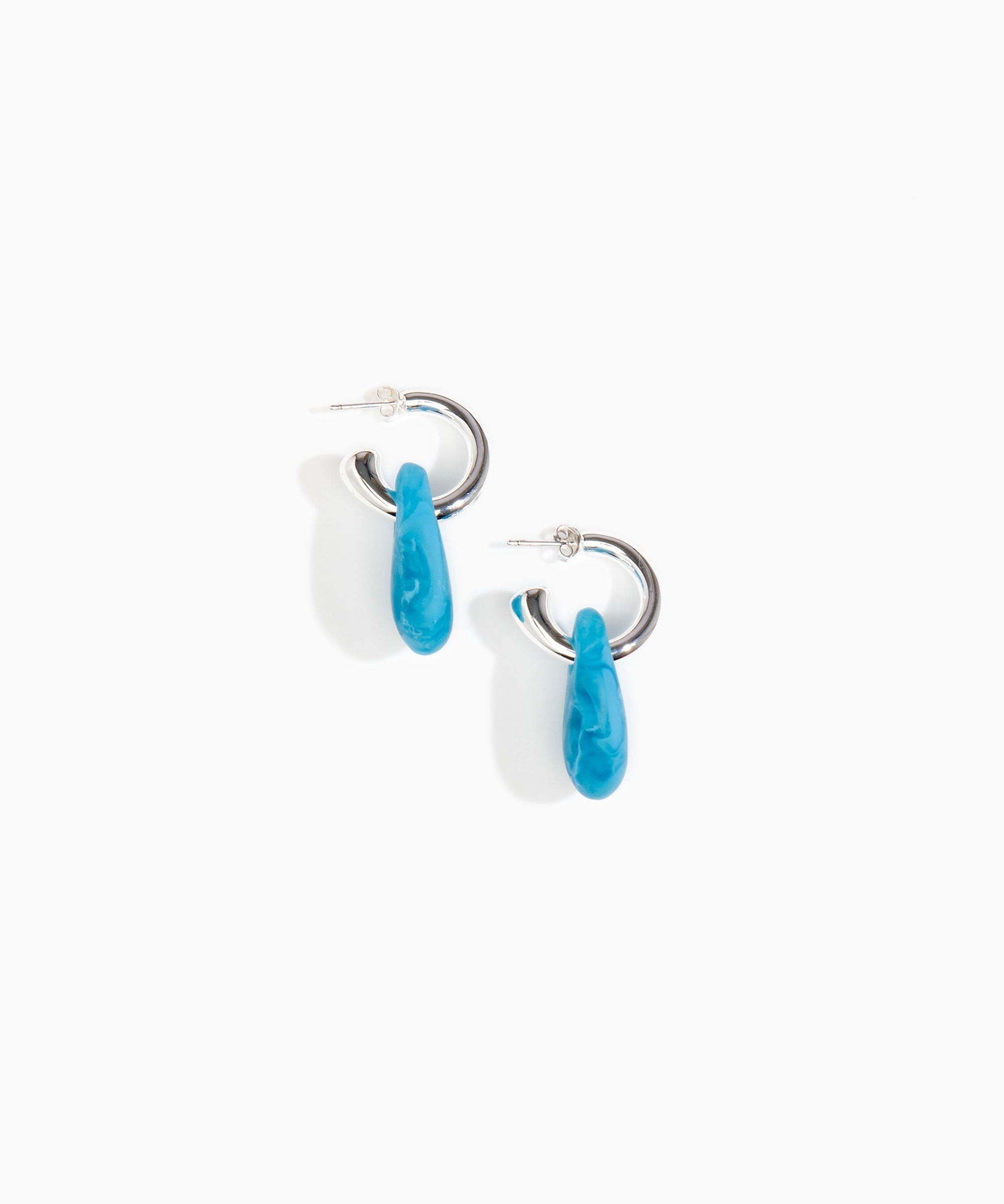 Dinosaur Designs Small Rock Hoop Earrings in Sky color resin with Silver-Plated Brass Hoop Material