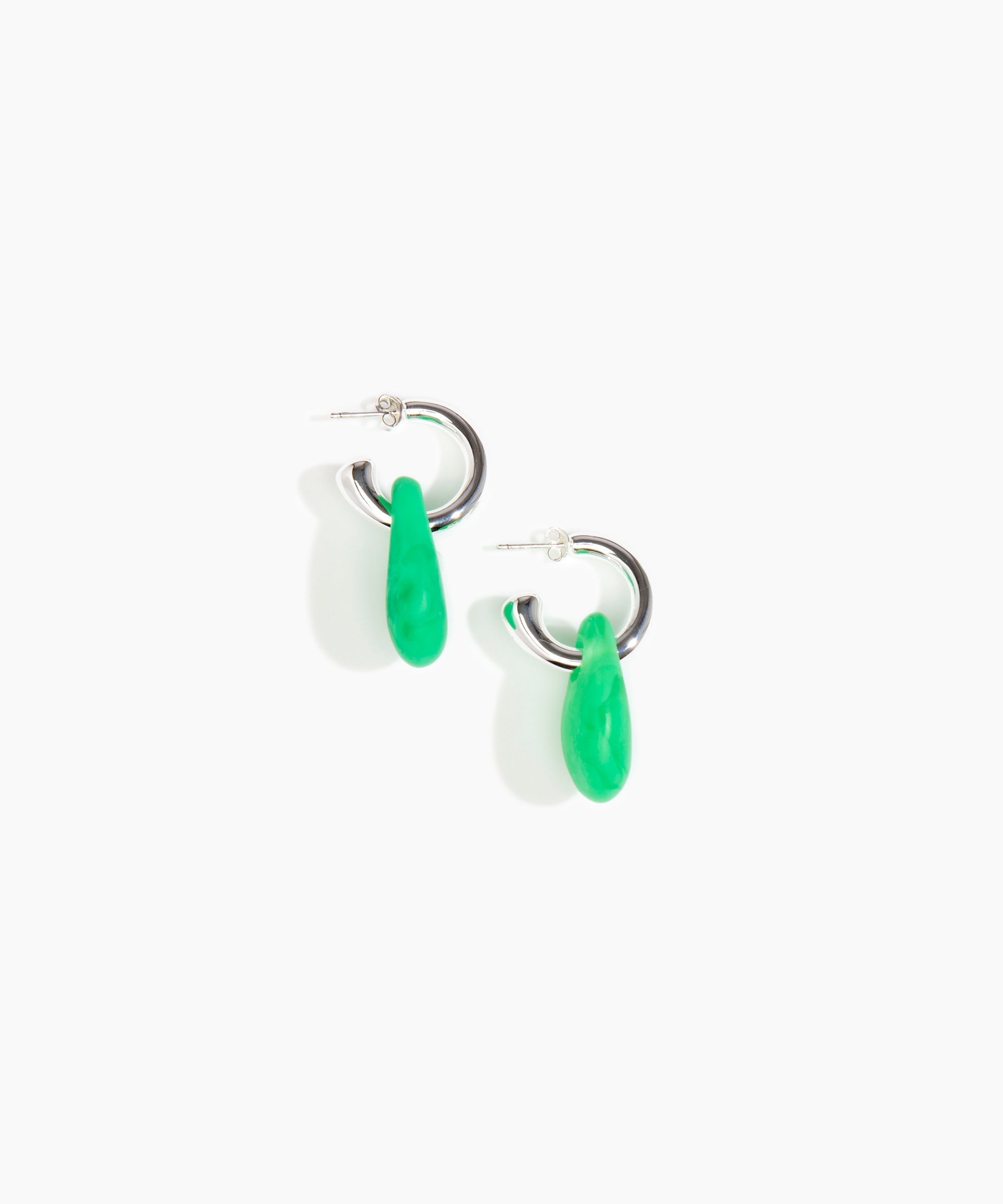 Dinosaur Designs Small Rock Hoop Earrings in Leaf color resin with Silver-Plated Brass Hoop Material