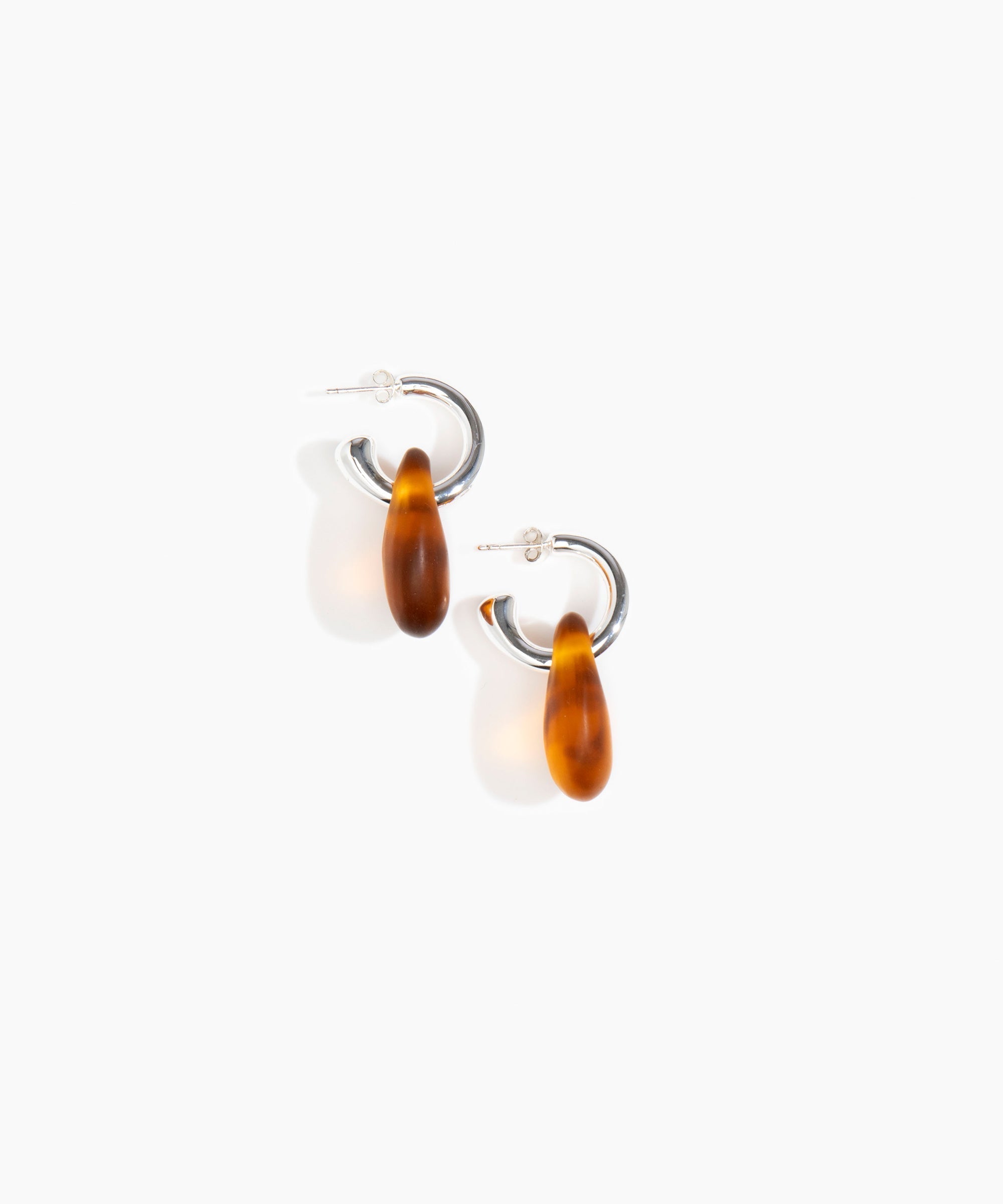 Dinosaur Designs Small Rock Hoop Earrings in Tortoise color resin with Silver-Plated Brass Hoop Material