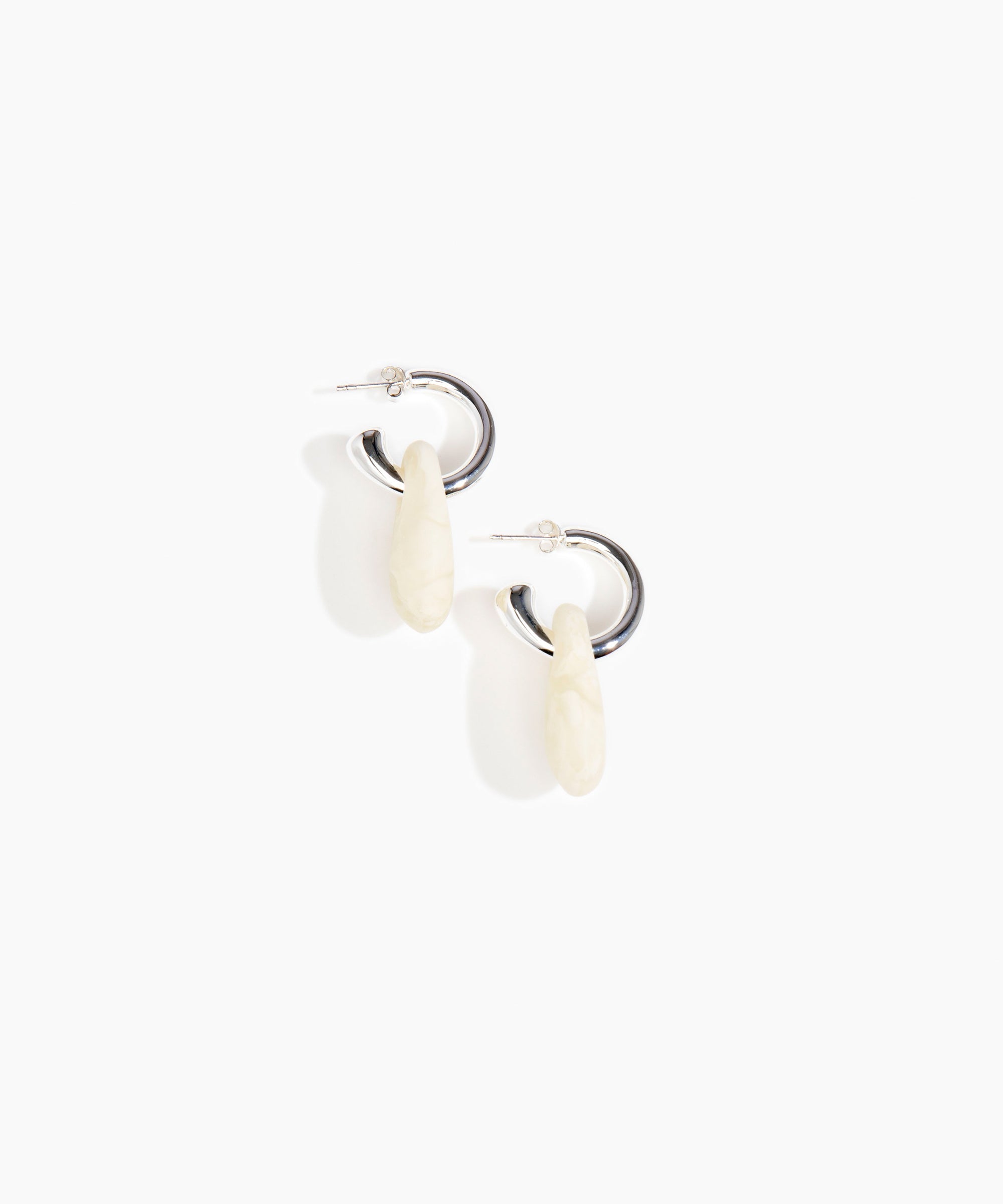 Dinosaur Designs Small Rock Hoop Earrings in Chalk Swirl color resin with Silver-Plated Brass Hoop Material