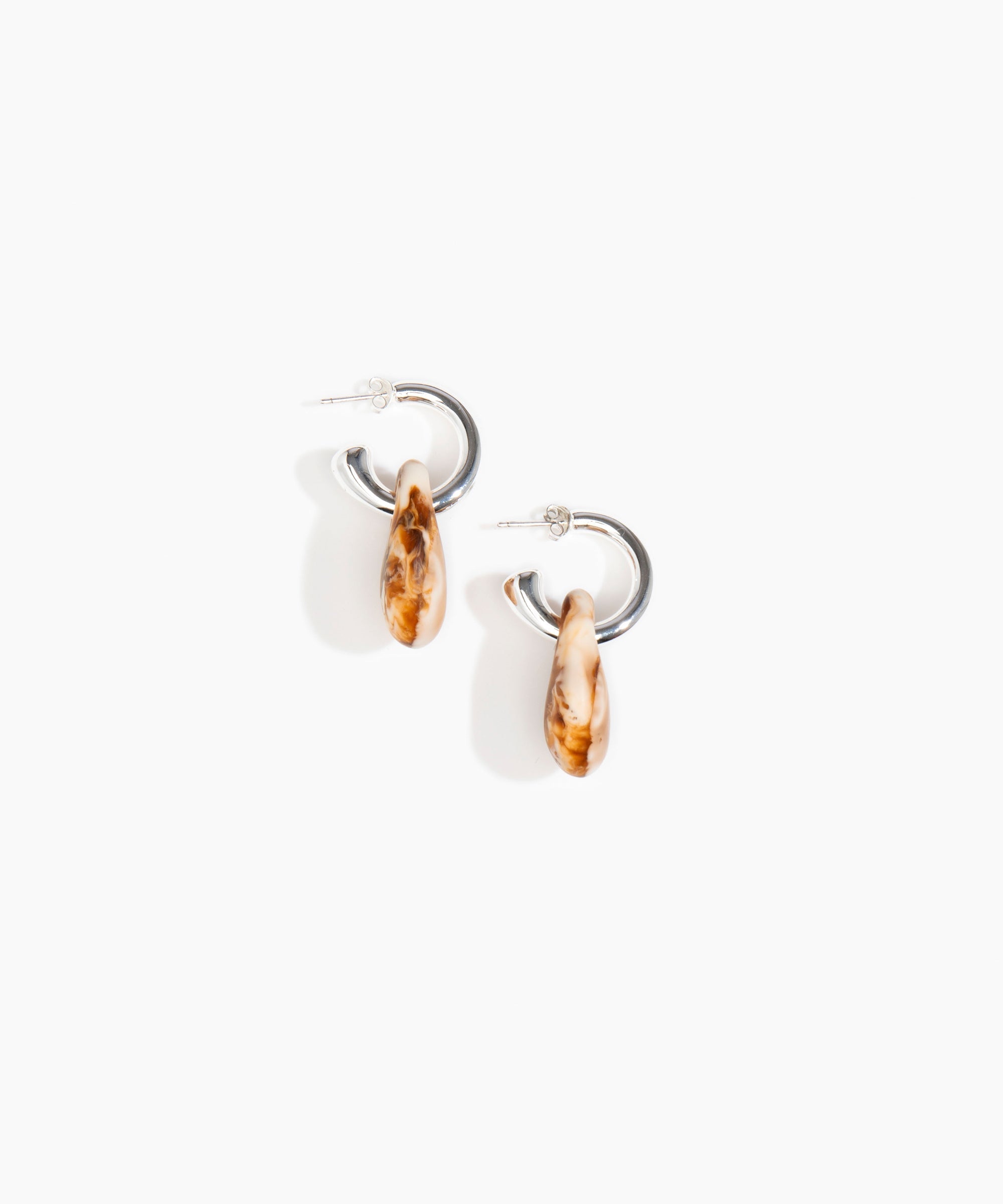 Dinosaur Designs Small Rock Hoop Earrings in Light Horn color resin with Silver-Plated Brass Hoop Material