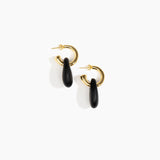 Dinosaur Designs Small Rock Hoop Earrings in Black color resin with Brass Hoop Material