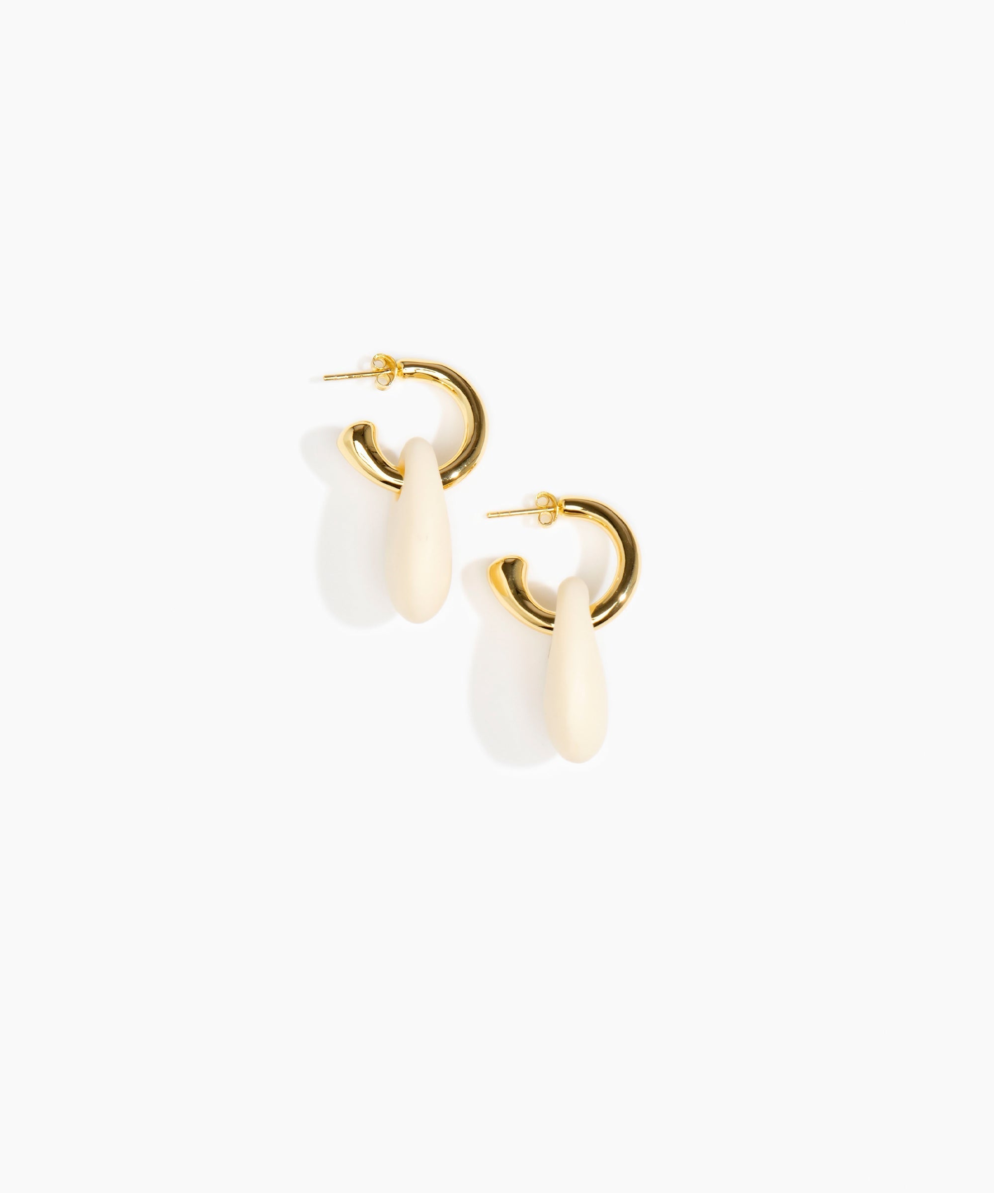 Dinosaur Designs Small Rock Hoop Earrings in Cream color resin with Brass Hoop Material