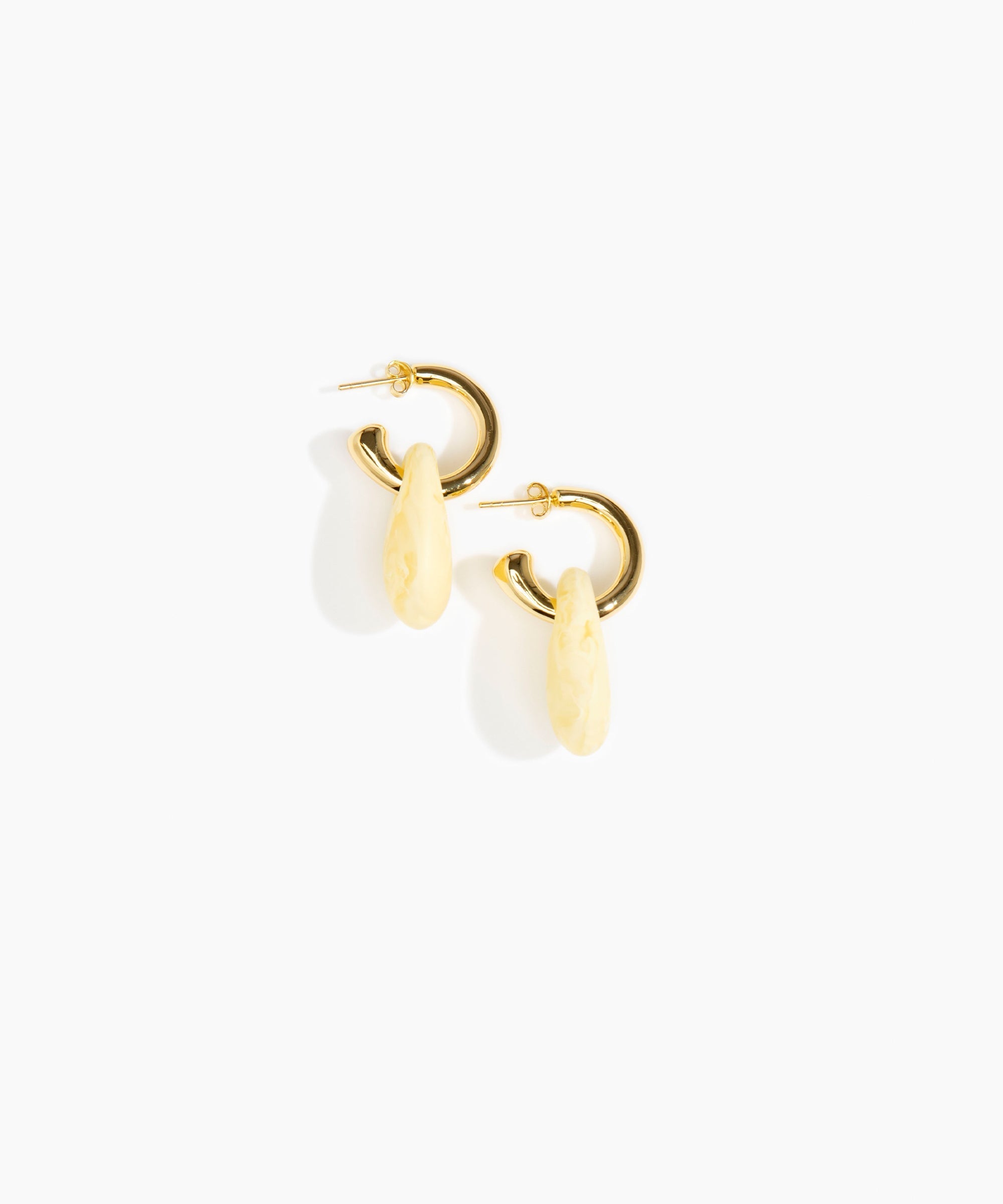 Dinosaur Designs Small Rock Hoop Earrings in Lemon color resin with Brass Hoop Material