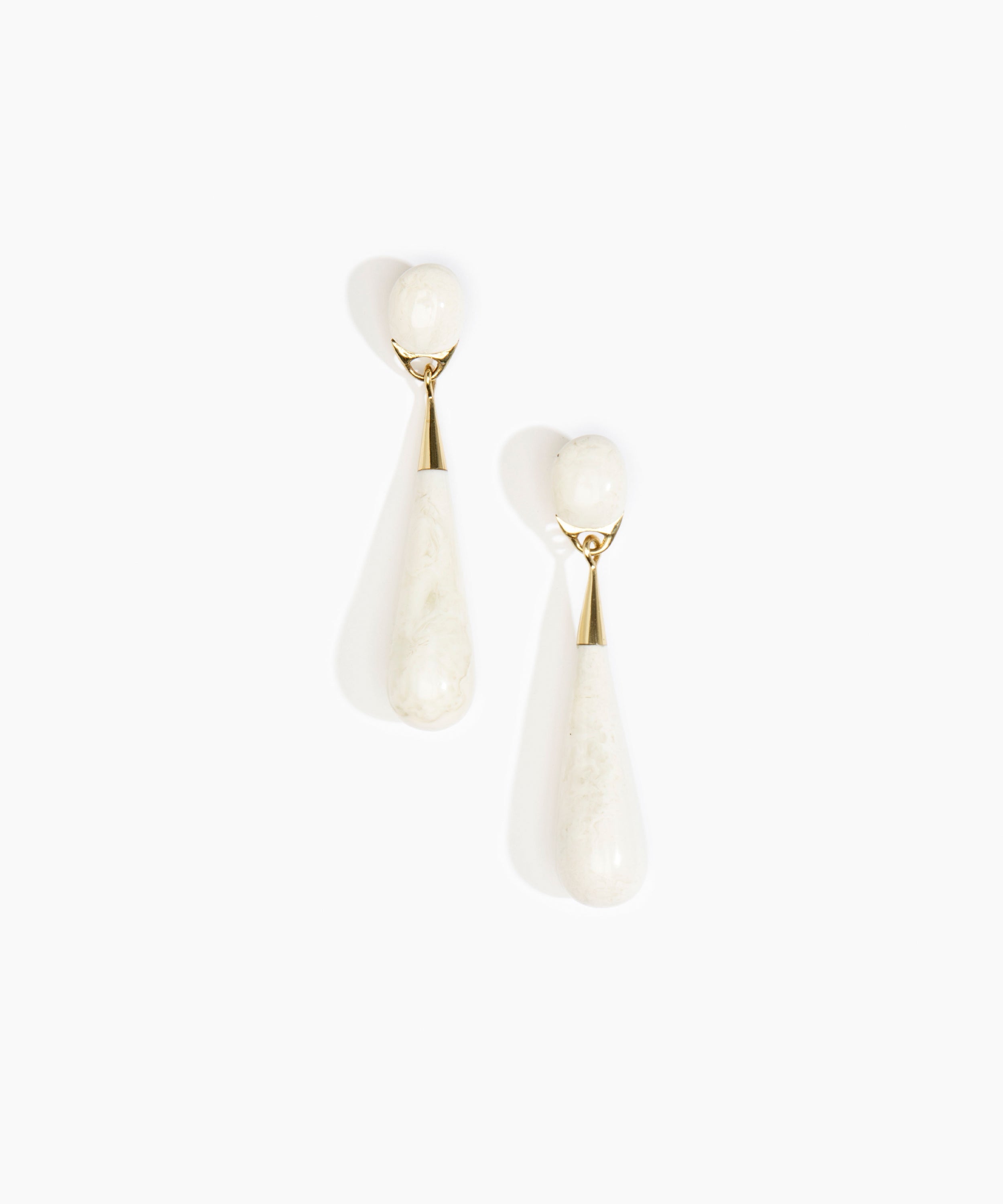Dinosaur Designs Large Dew Drop Earrings in Chalk Swirl color resin with Studs Backing