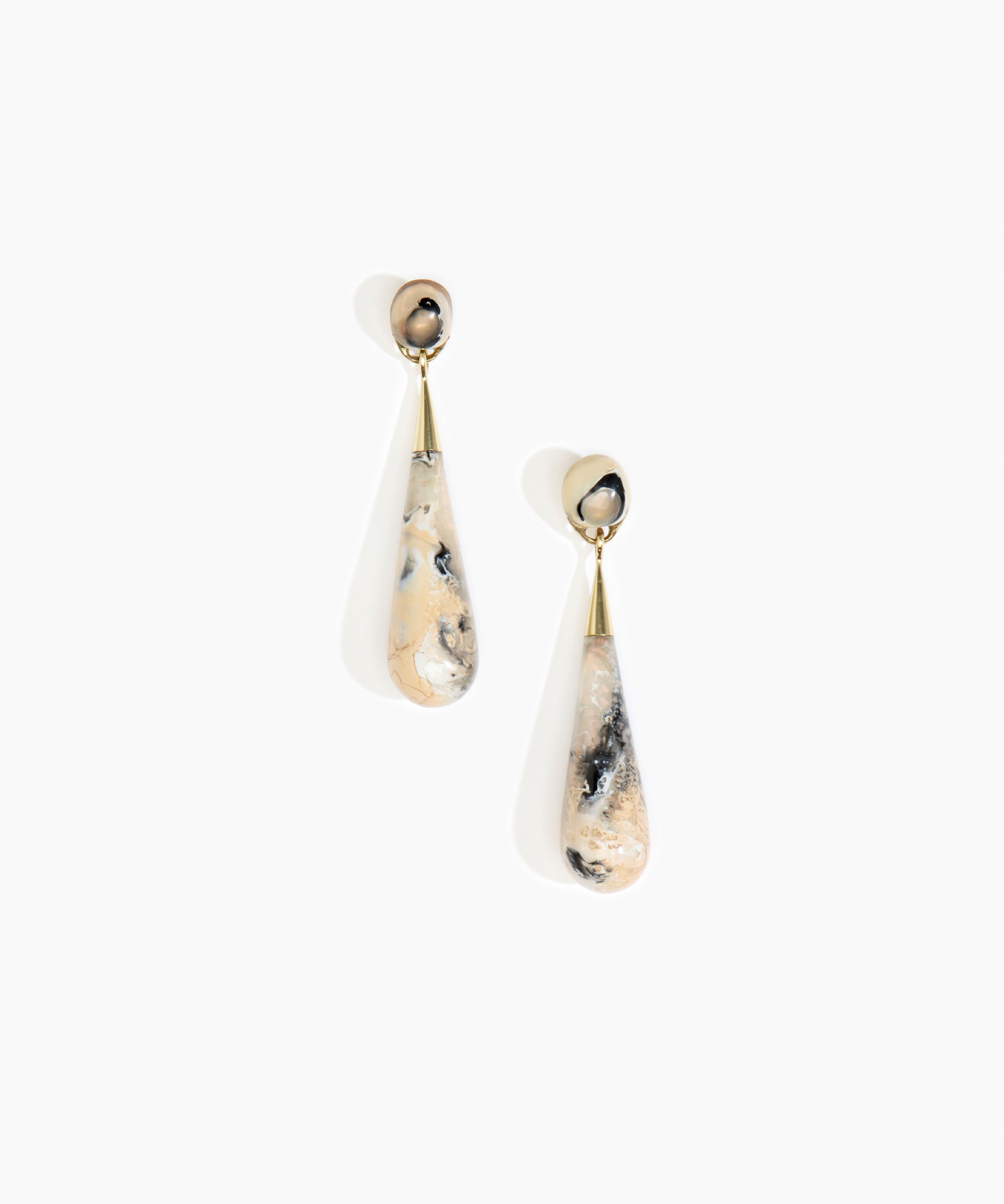 Dinosaur Designs Large Dew Drop Earrings in Sandy Pearl color resin with Studs Backing