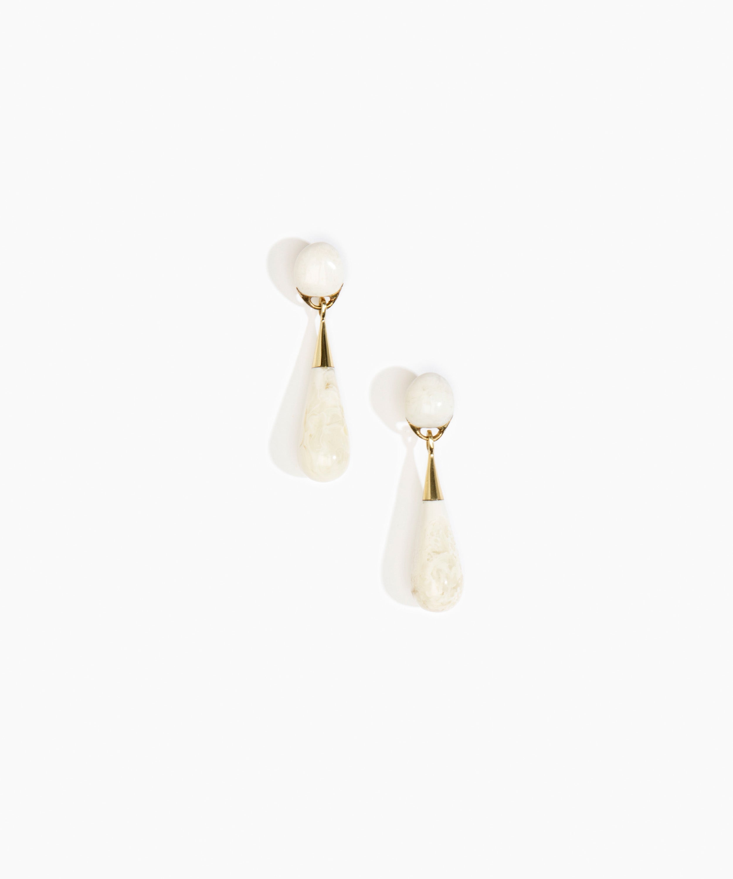 Dinosaur Designs Medium Dew Drop Earrings in Chalk Swirl color resin with Clips Backing
