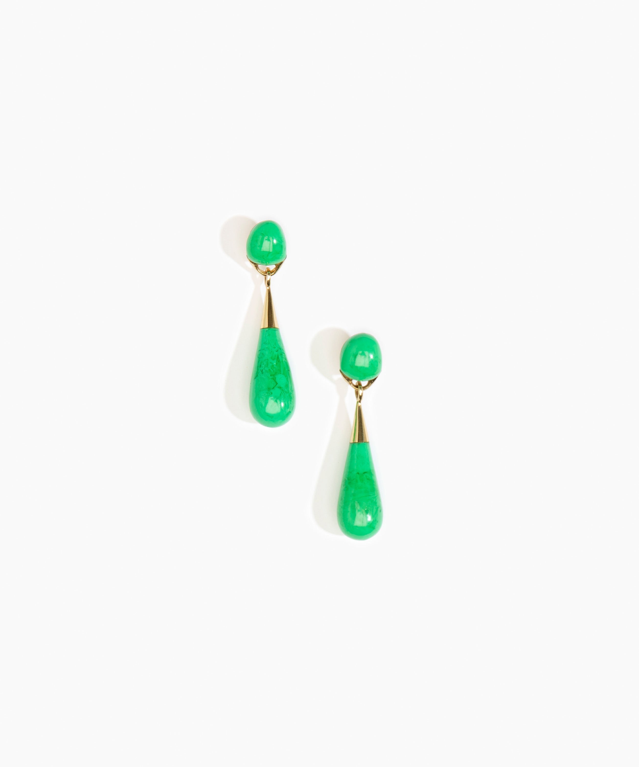 Dinosaur Designs Medium Dew Drop Earrings in Leaf color resin with Clips Backing