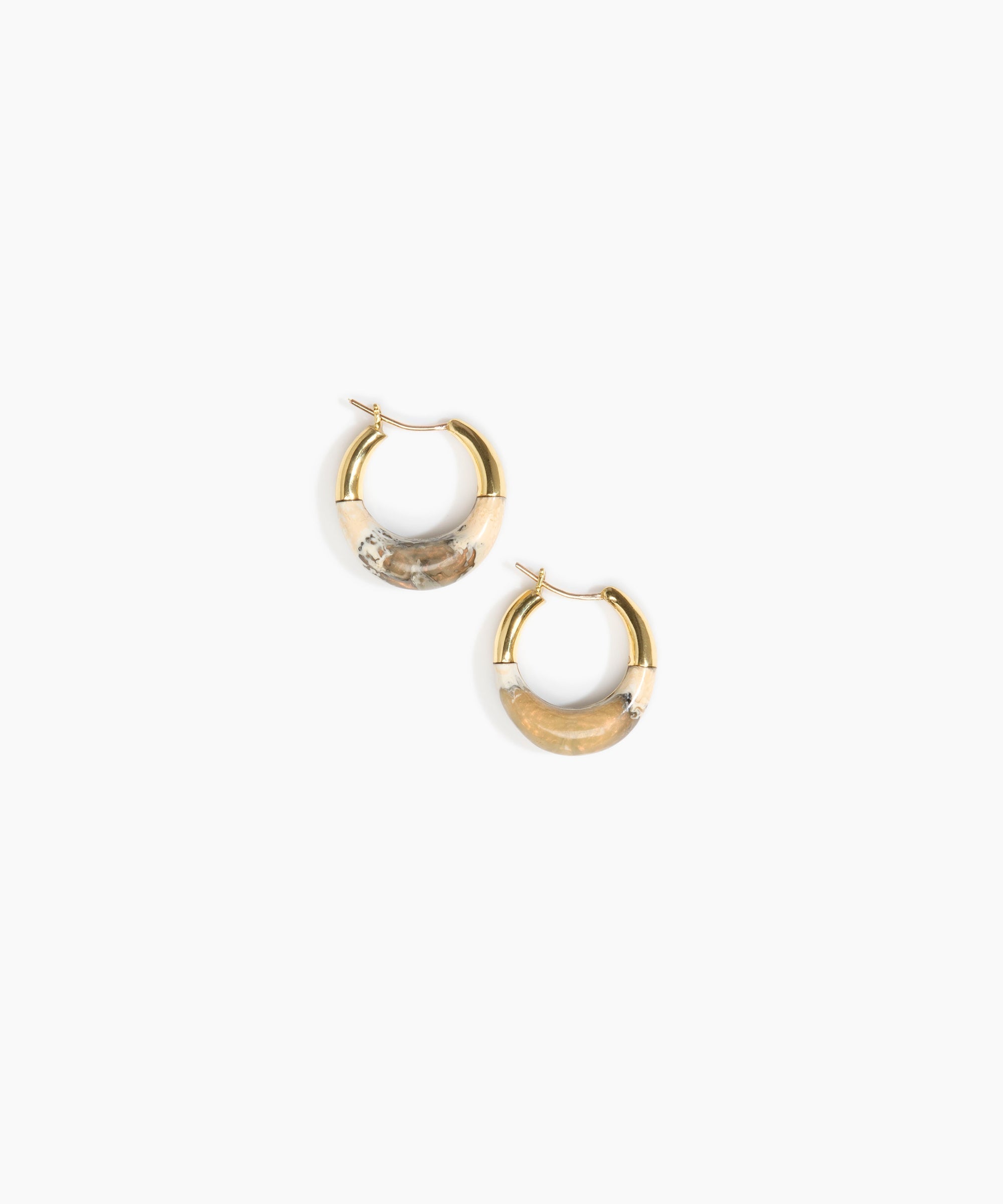 Dinosaur Designs Small Horn Hoop Earrings in Sandy Pearl color resin with Nano-Coated Brass Material