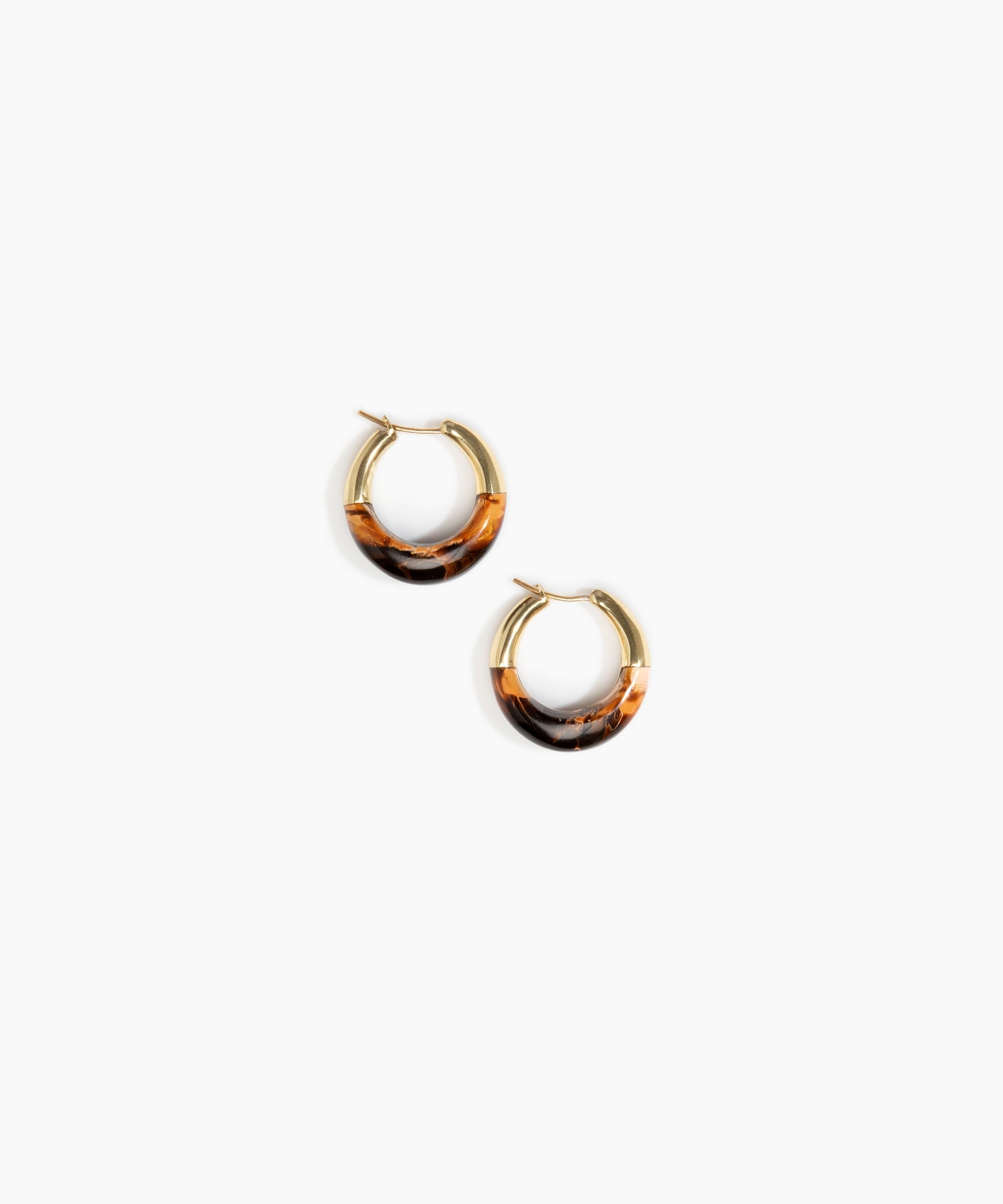 Dinosaur Designs Small Horn Hoop Earrings in Dark Horn color resin with Nano-Coated Brass Material