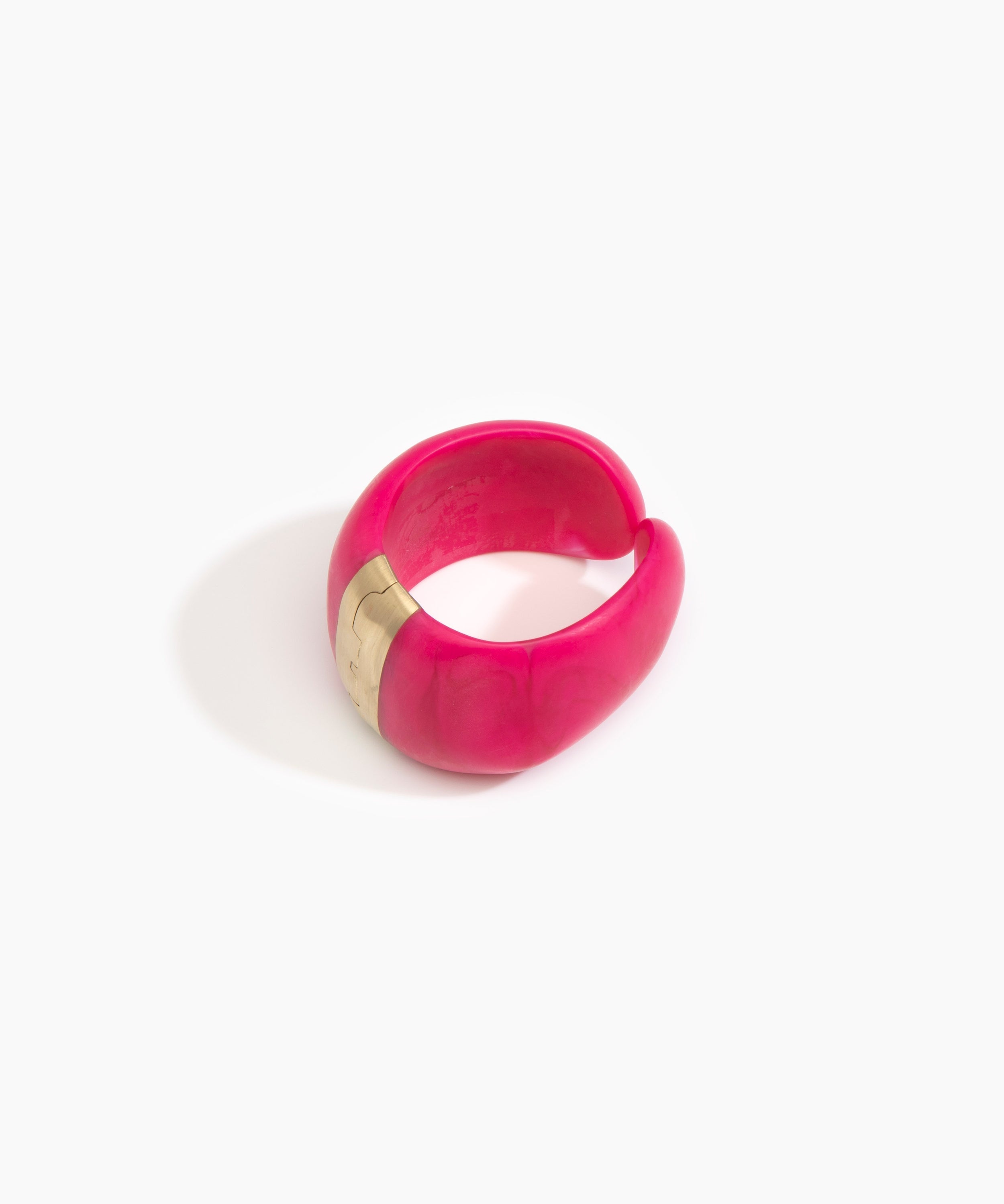 Dinosaur Designs Bold Stone Cuff in Flamingo color resin with Brass Material