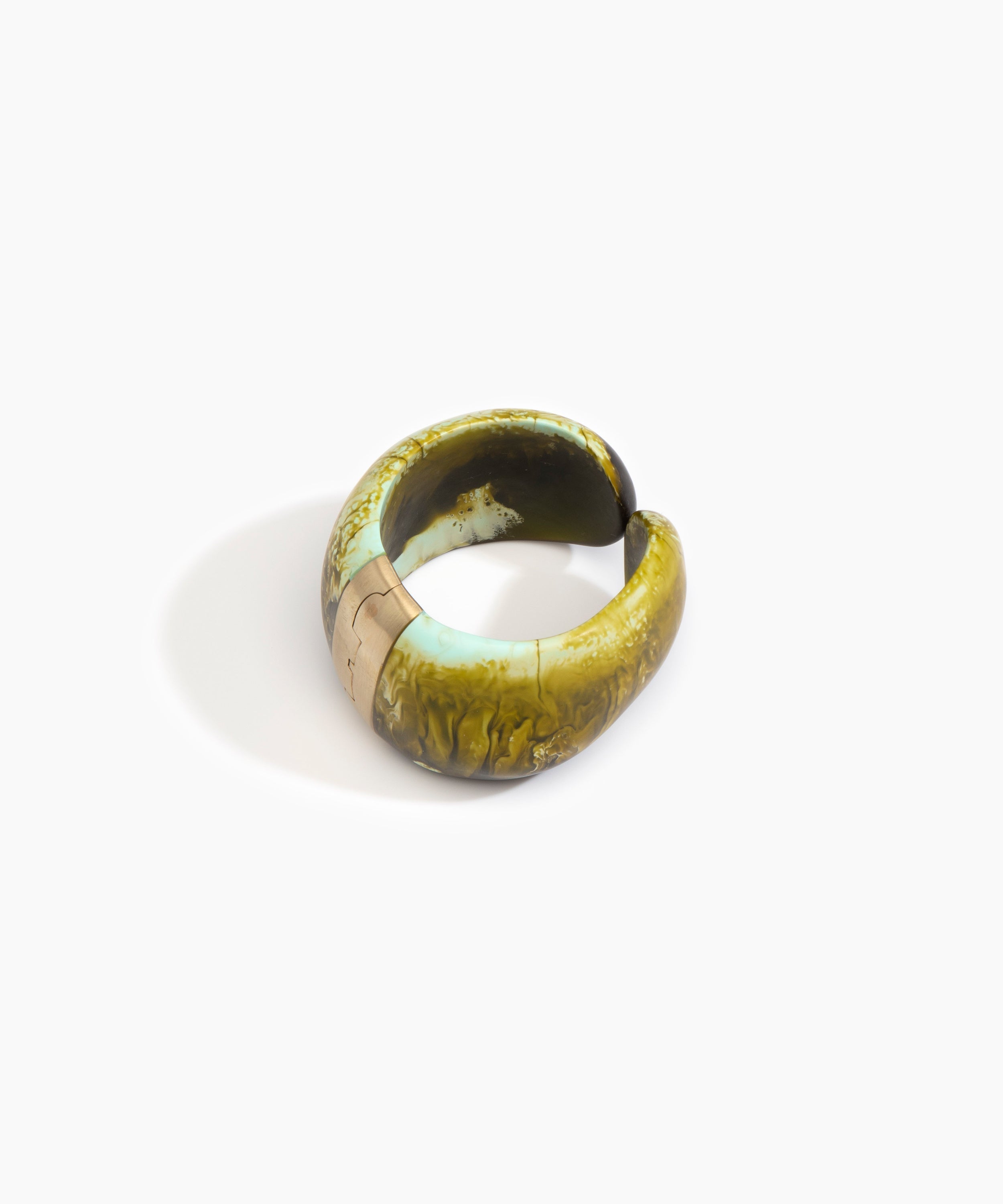 Dinosaur Designs Bold Stone Cuff in Malachite color resin with Brass Material