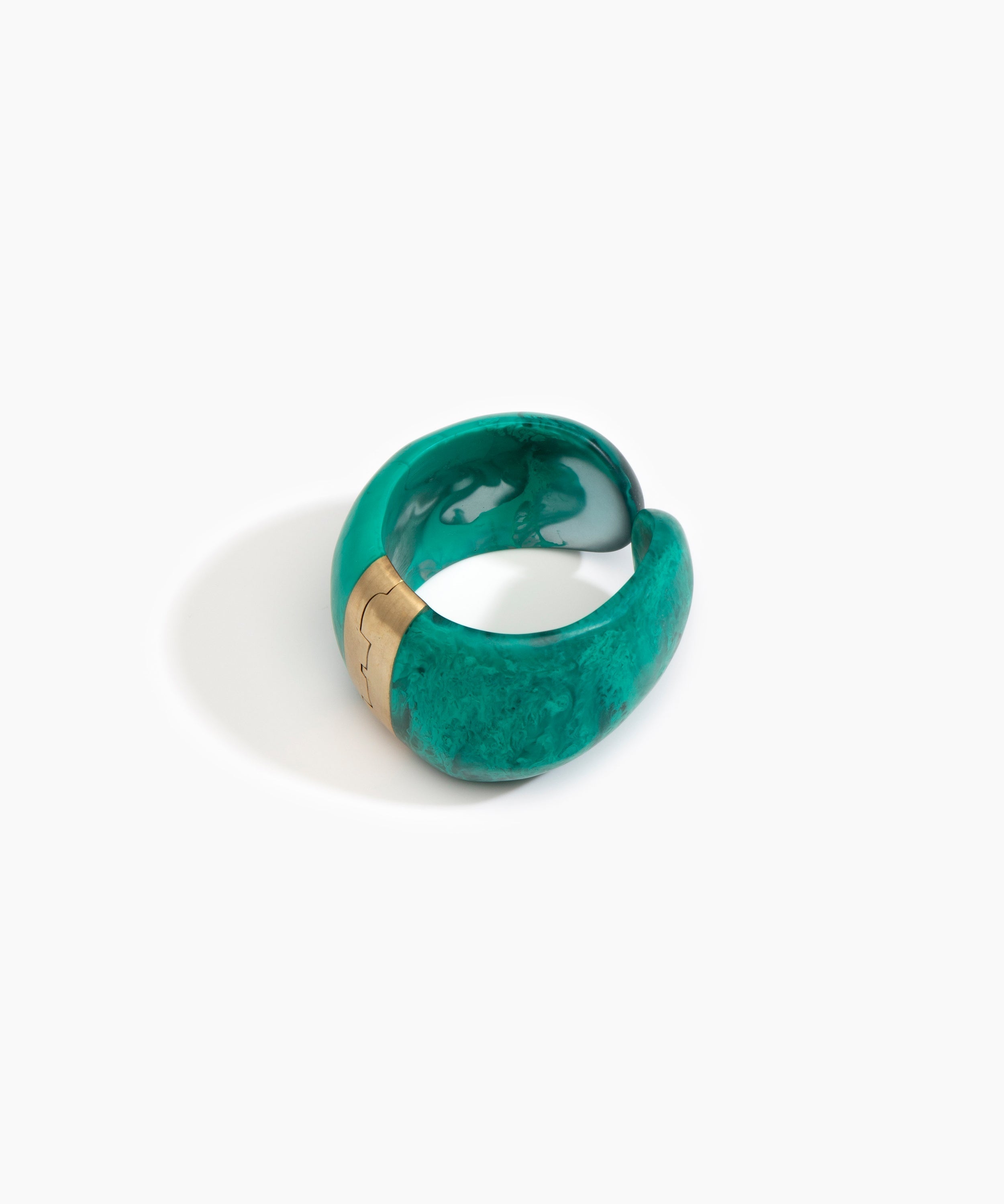 Dinosaur Designs Bold Stone Cuff in Mineral Swirl color resin with Brass Material