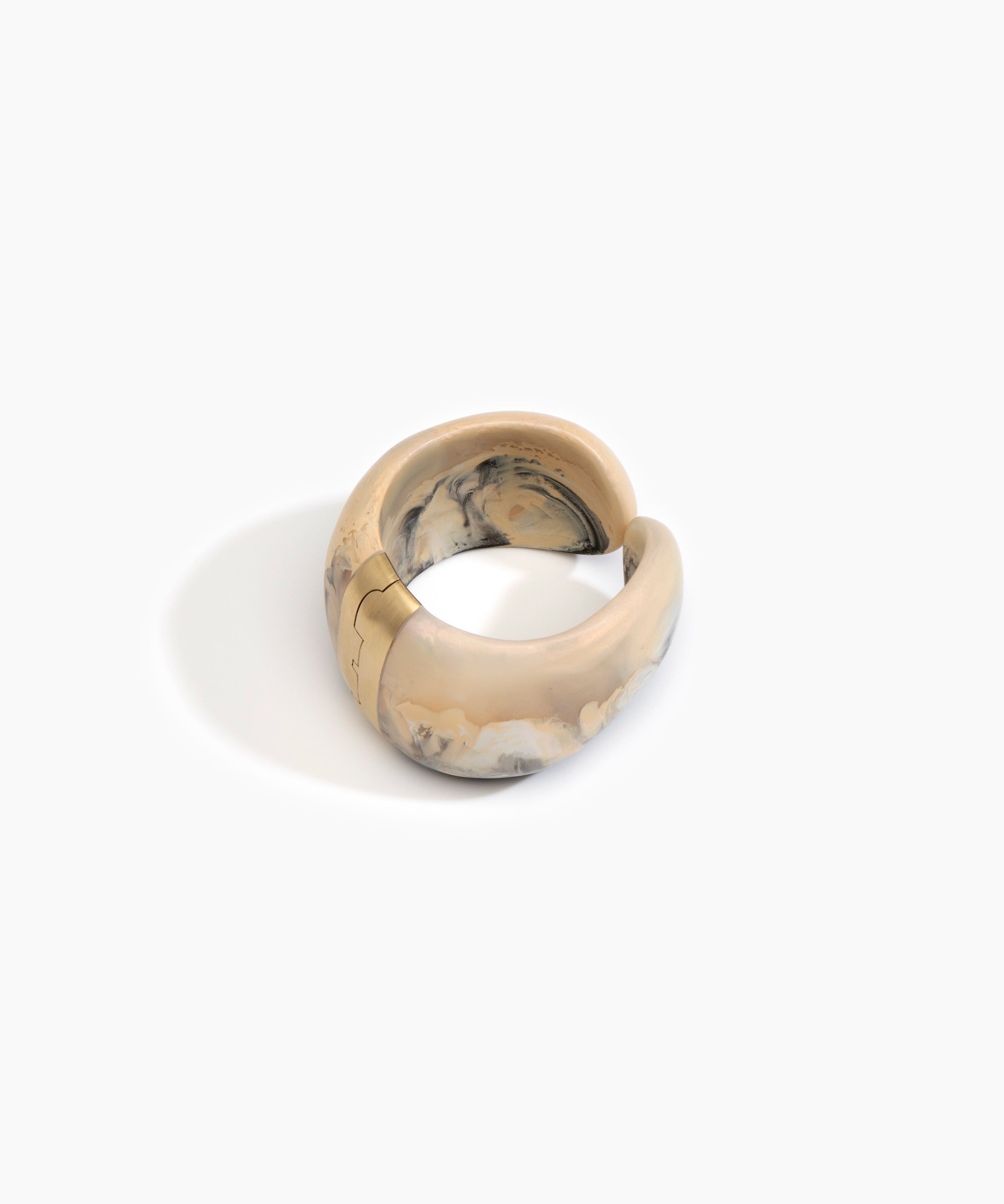 Dinosaur Designs Bold Stone Cuff in Sandy Pearl color resin with Brass Material