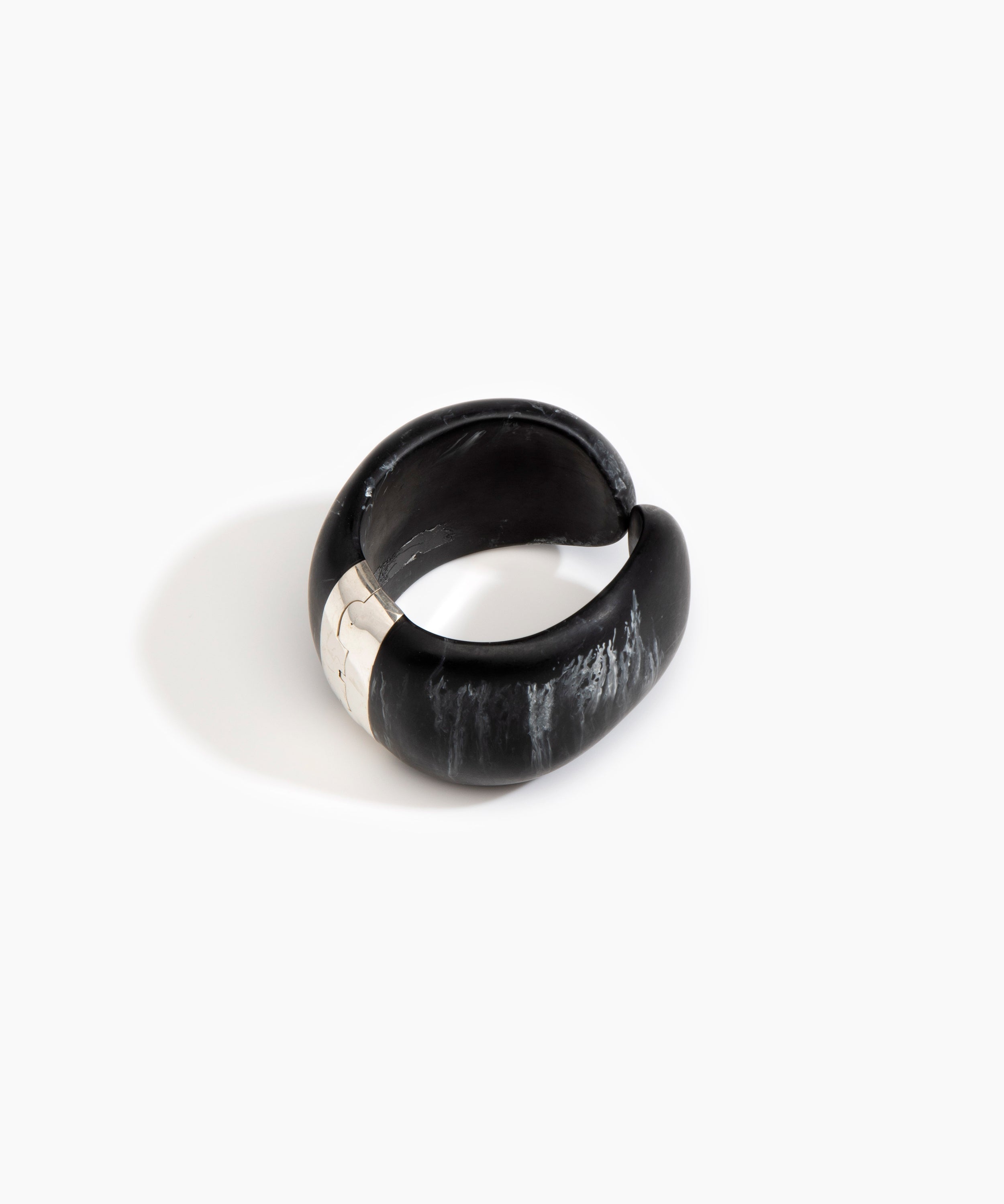 Dinosaur Designs Bold Stone Cuff in Black Marble color resin with 925 Sterling Silver Material