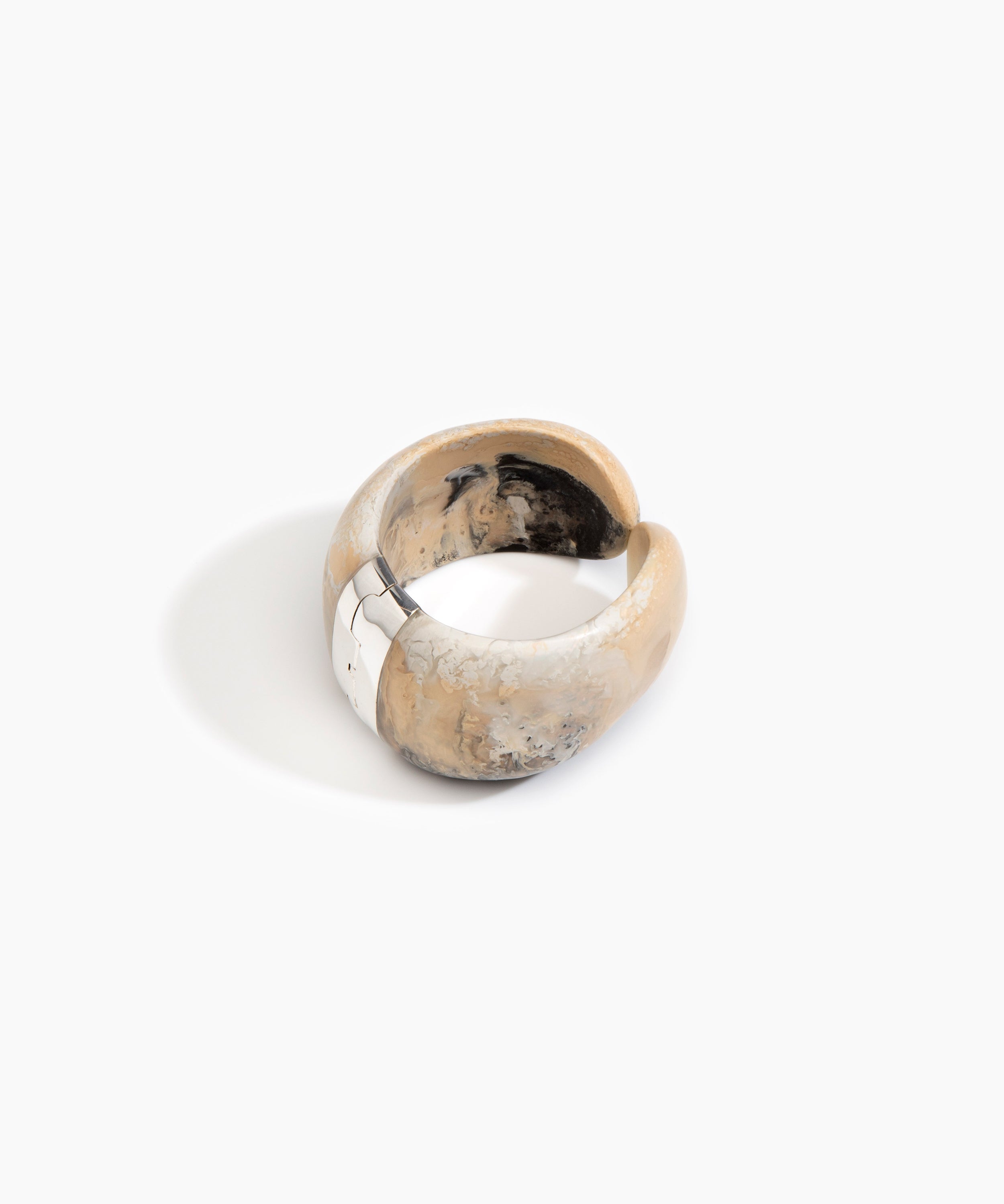 Dinosaur Designs Bold Stone Cuff in Sandy Pearl color resin with 925 Sterling Silver Material