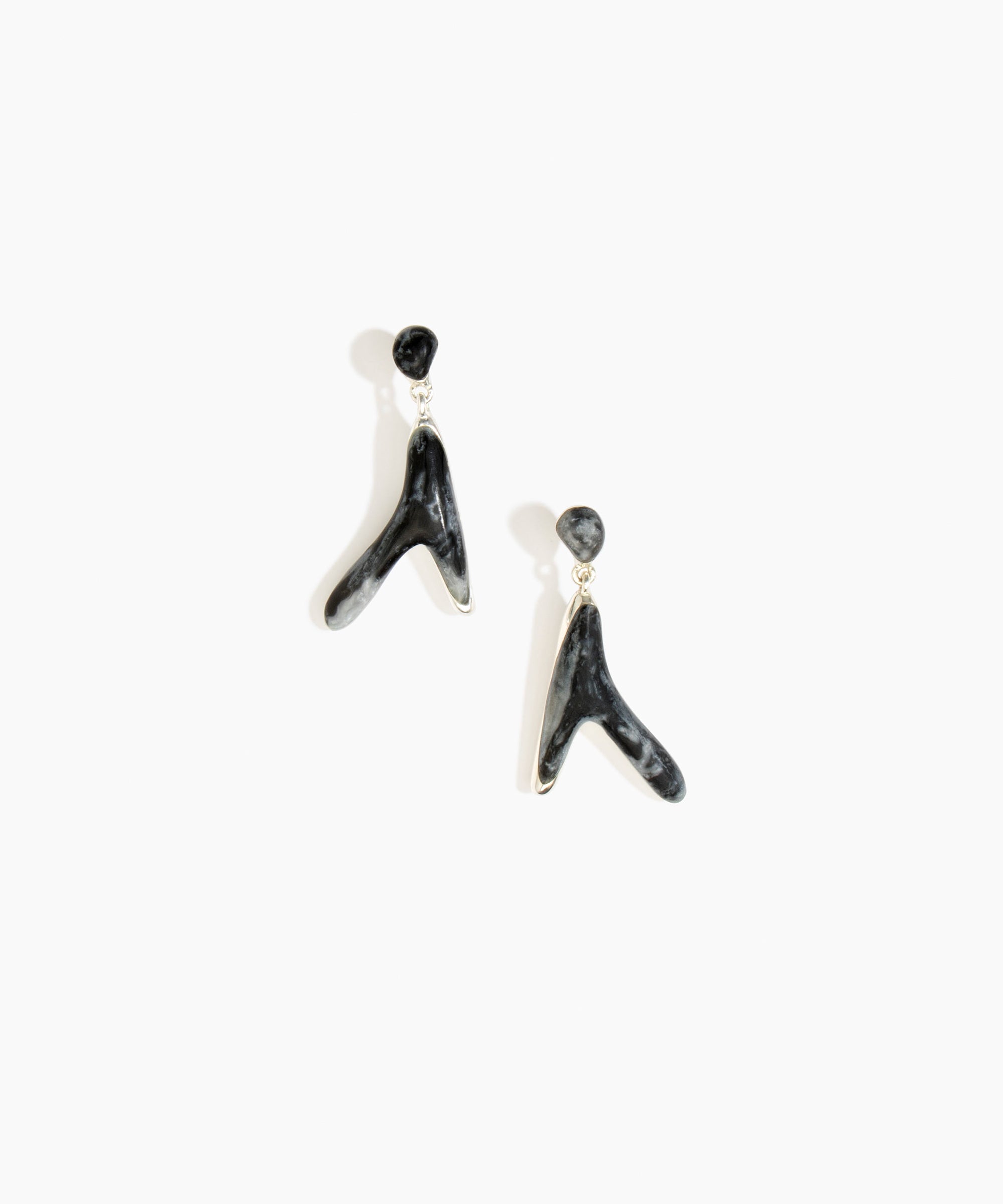 Dinosaur Designs Large Wishbone Earrings in Slate color resin with Silver-Plated Brass Material
