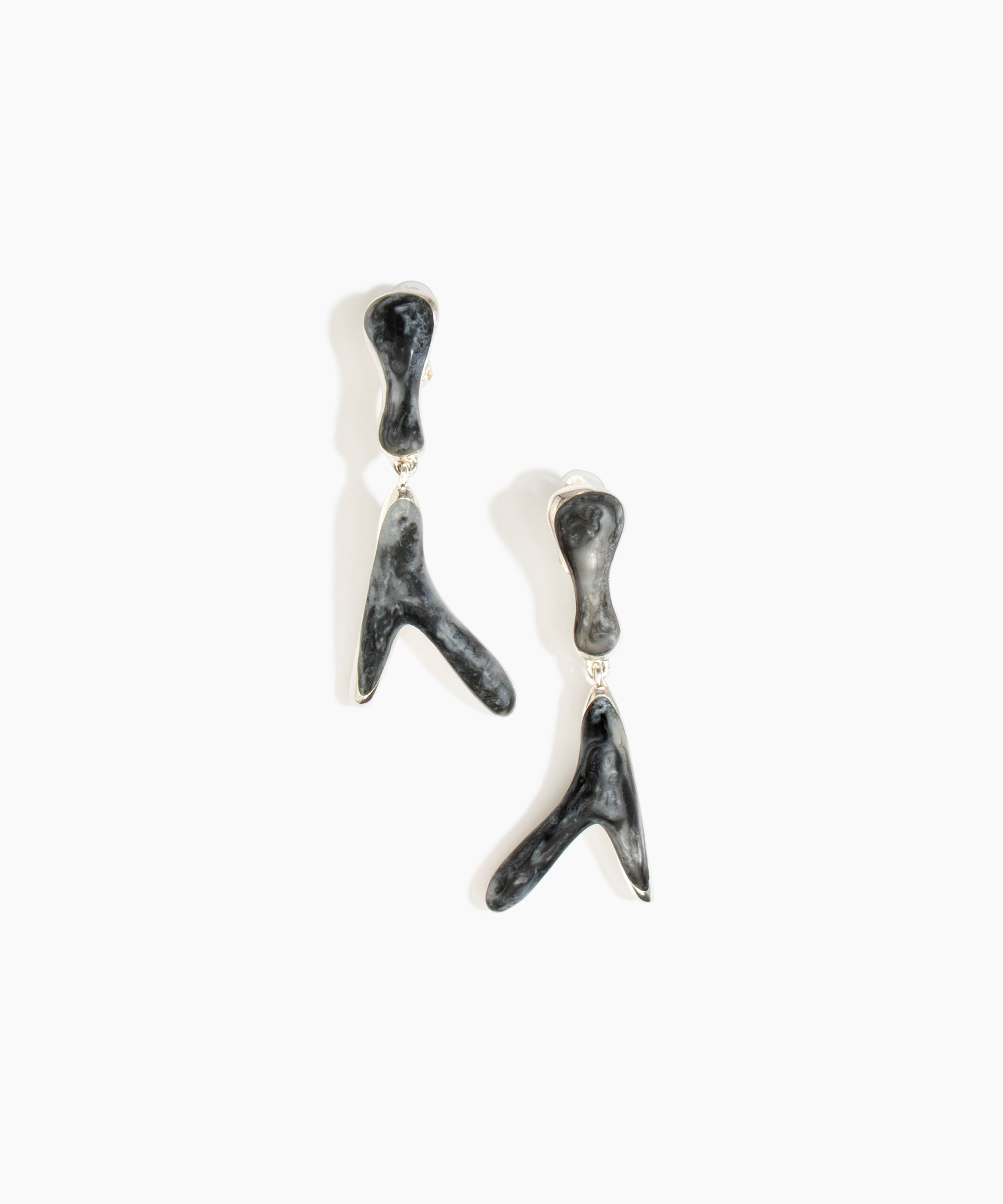 Dinosaur Designs Long Wishbone Earrings in Slate color resin with Silver-Plated Brass Material