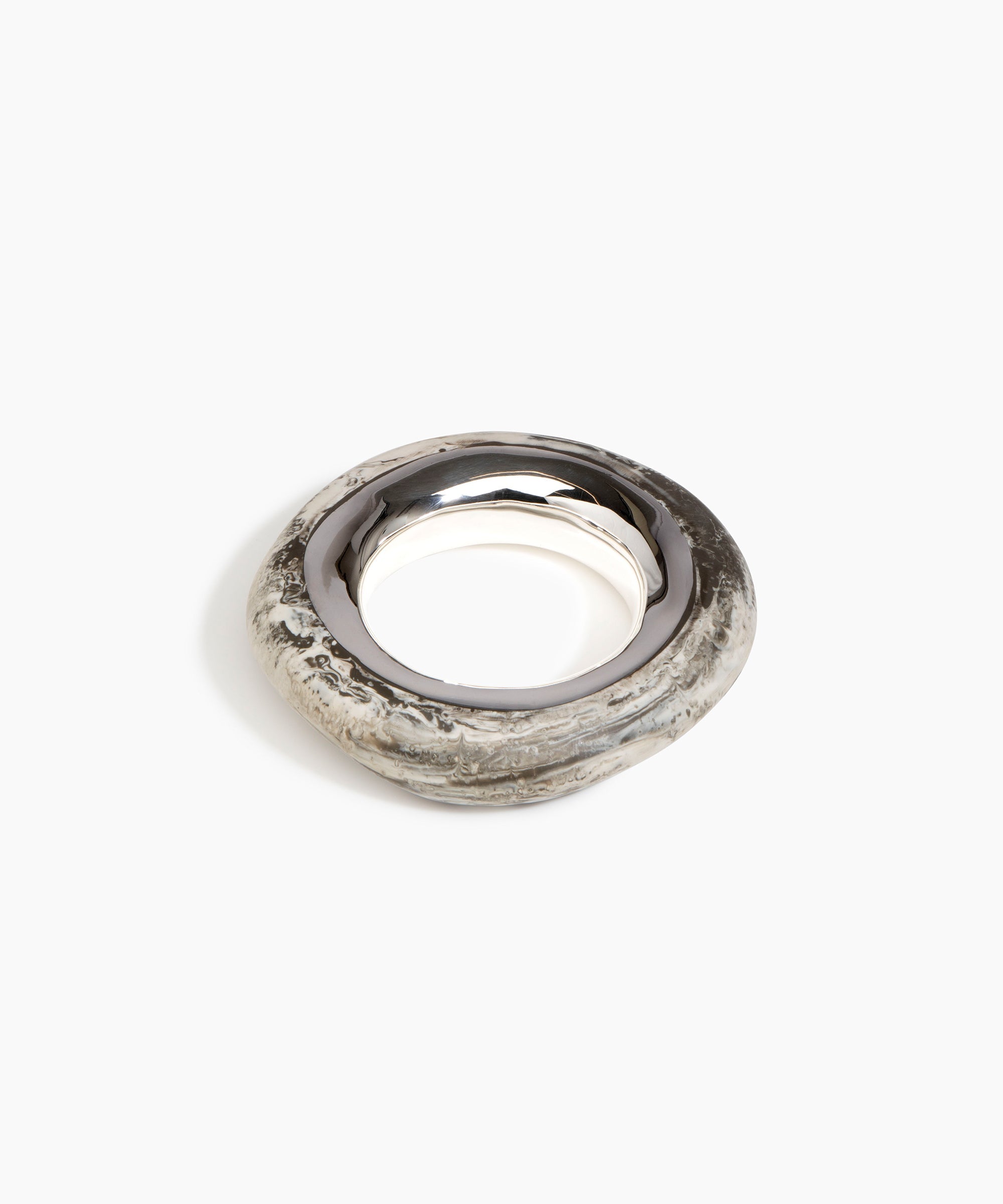 Dinosaur Designs Large Drift Duo Bangle in Granite color resin with Silver-Plated Brass Material