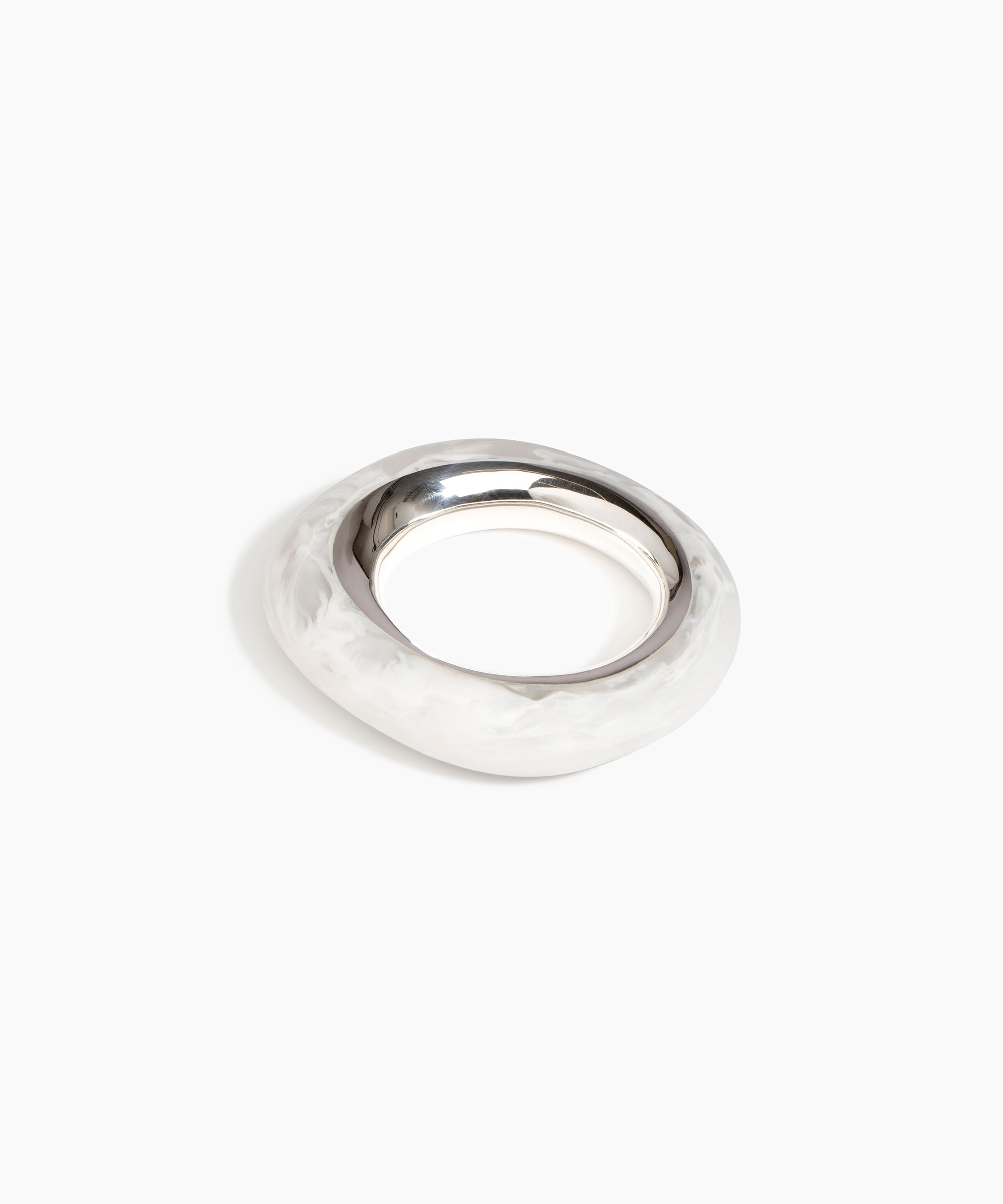 Dinosaur Designs Medium Drift Duo Bangle in Chalk Swirl color resin with Silver-Plated Brass Material