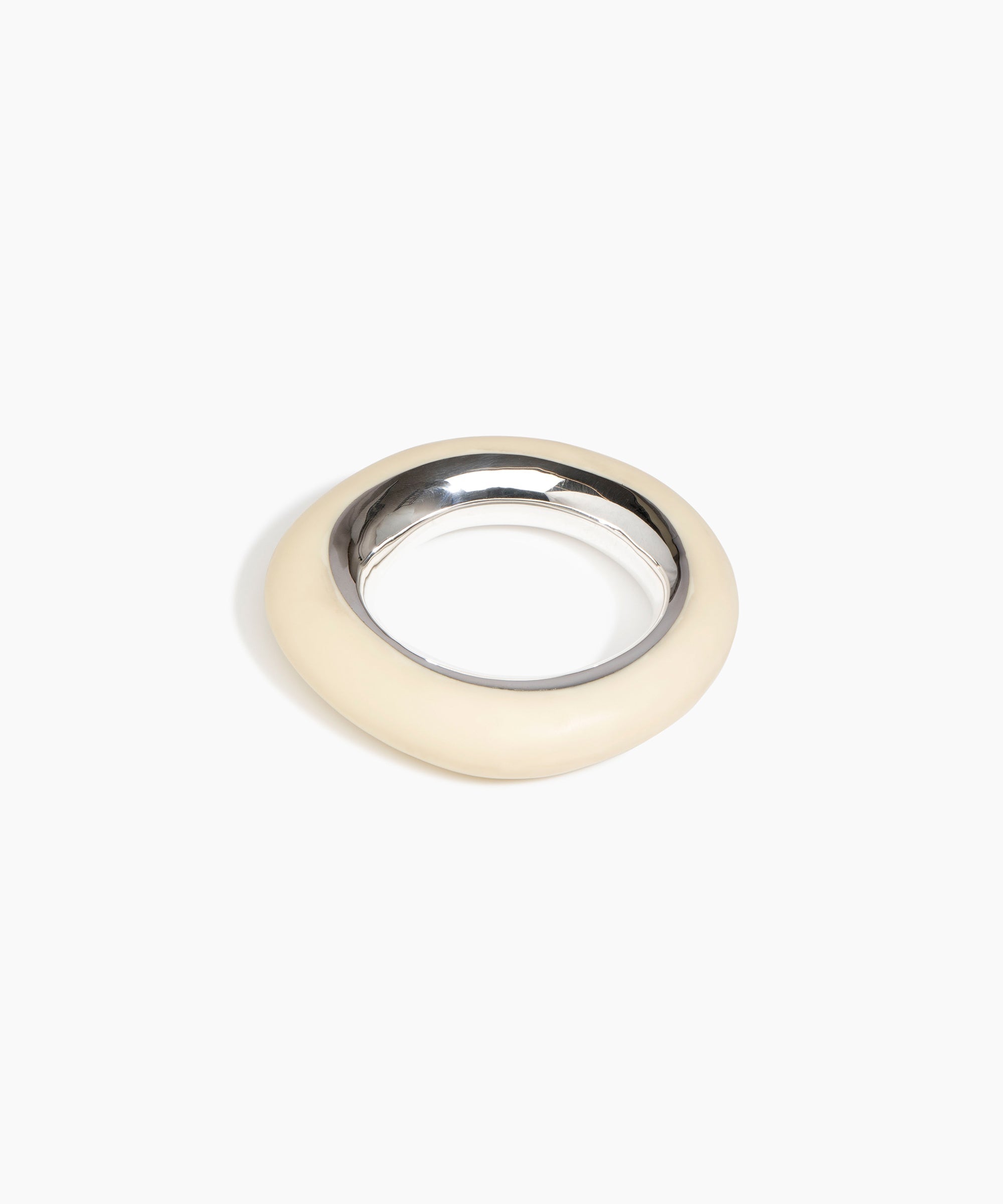 Dinosaur Designs Medium Drift Duo Bangle in Cream color resin with Silver-Plated Brass Material