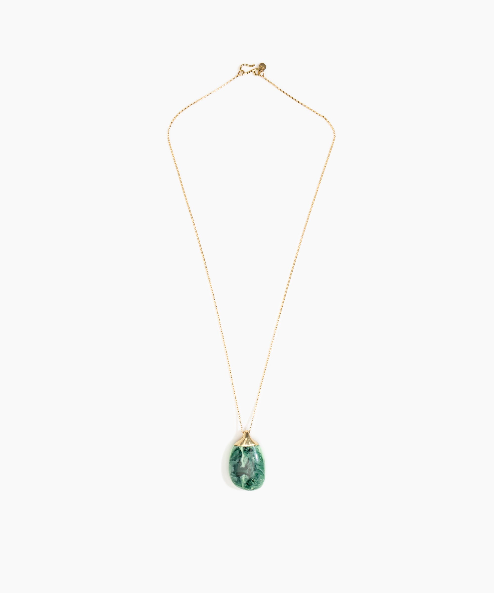 Dinosaur Designs Medium River Rock Pendant in Moss color resin with Gold-Filled Material