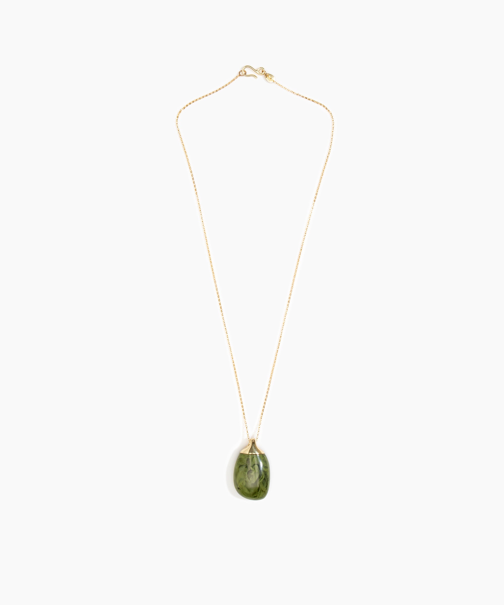 Dinosaur Designs Medium River Rock Pendant in Olive color resin with Gold-Filled Material