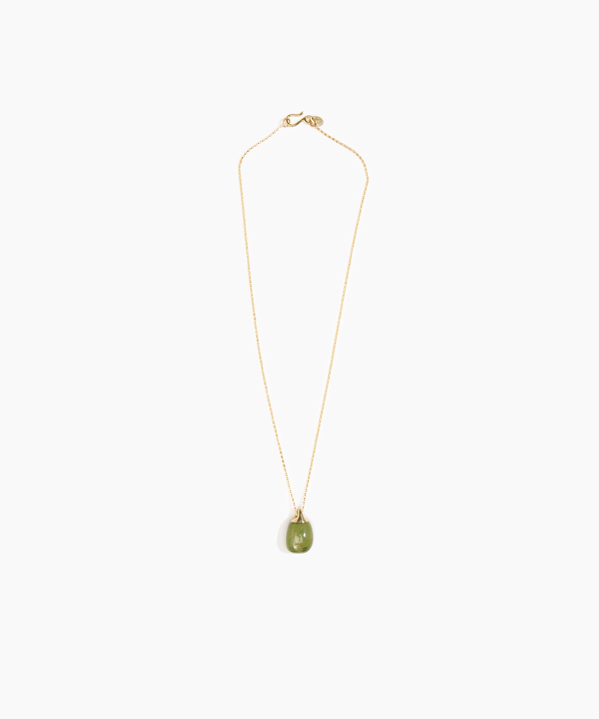 Dinosaur Designs Small River Rock Pendant in Olive color resin with Gold-Filled Material