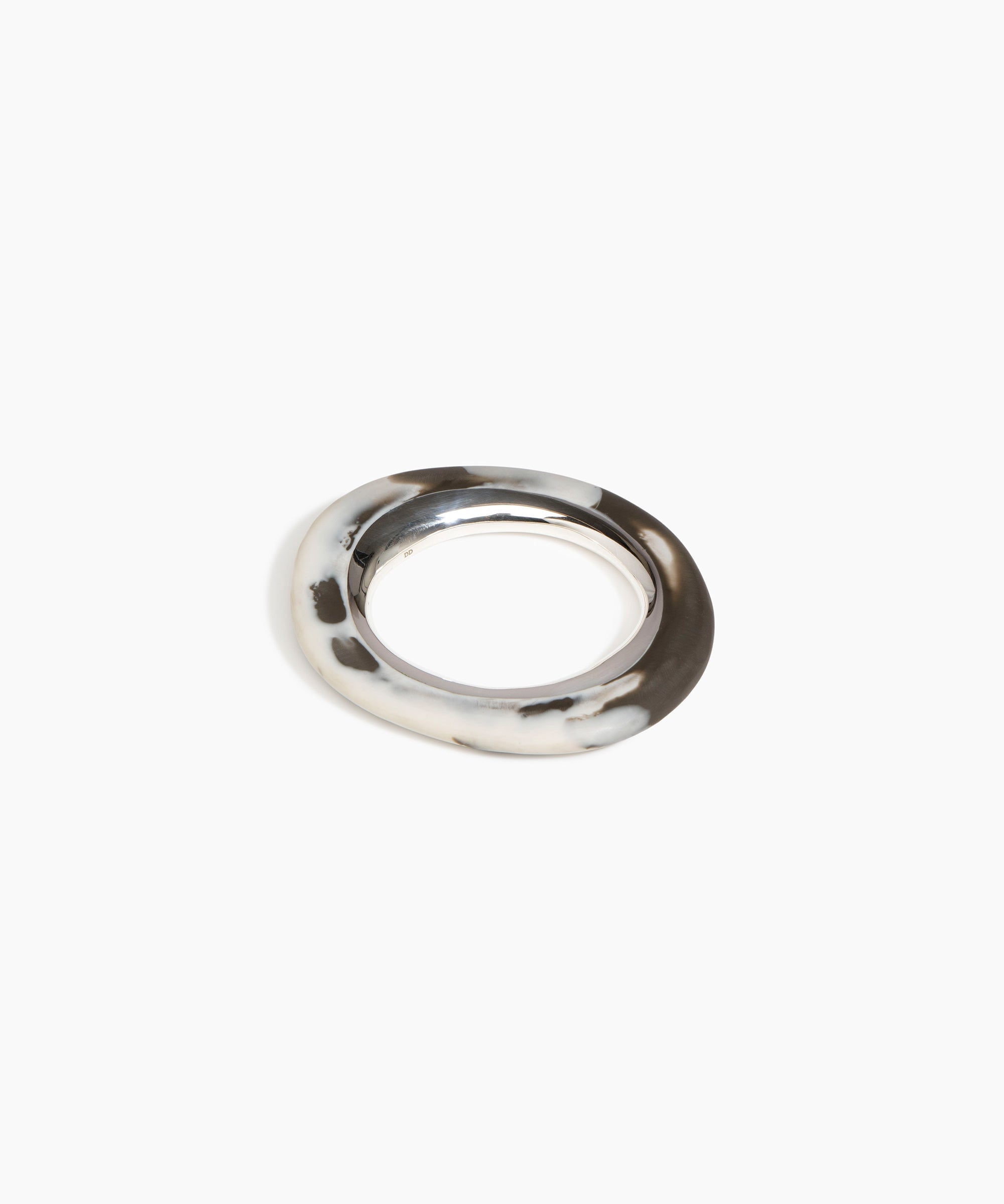 Dinosaur Designs Small Drift Duo Bangle in Granite color resin with Silver-Plated Brass Material