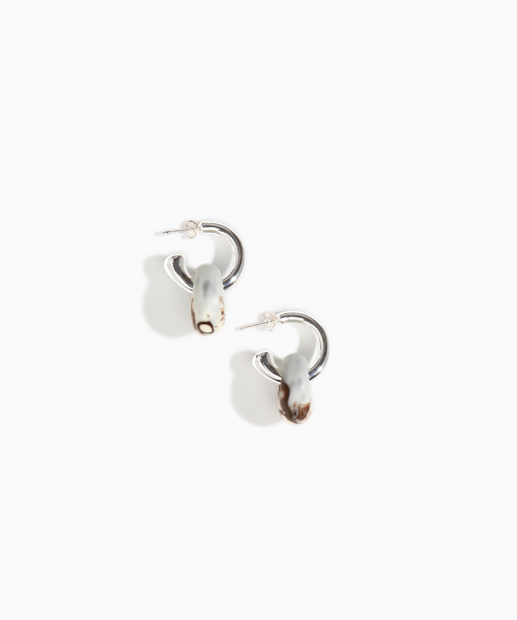 Dinosaur Designs Small Splash Earrings in Cappuccino color resin with Silver-Plated Brass Hoop Material