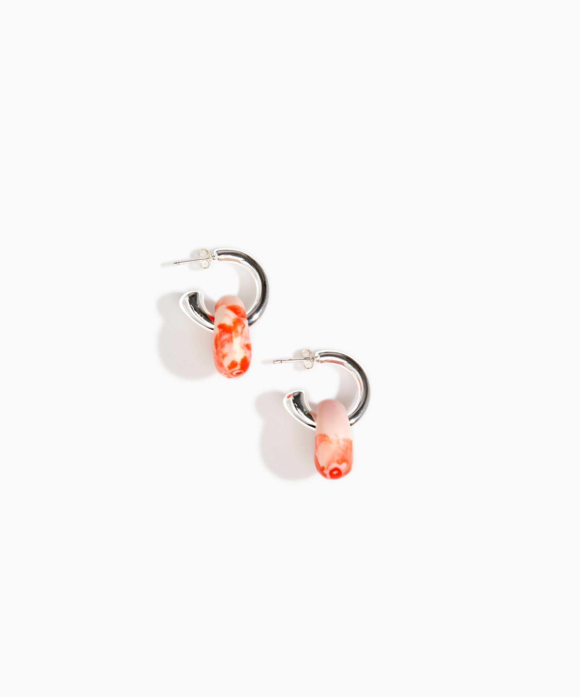 Dinosaur Designs Small Splash Earrings in Strawberry color resin with Silver-Plated Brass Hoop Material