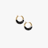 Dinosaur Designs Small Horn Hoop Earrings in Black Marble color resin with Nano-Coated Brass Material