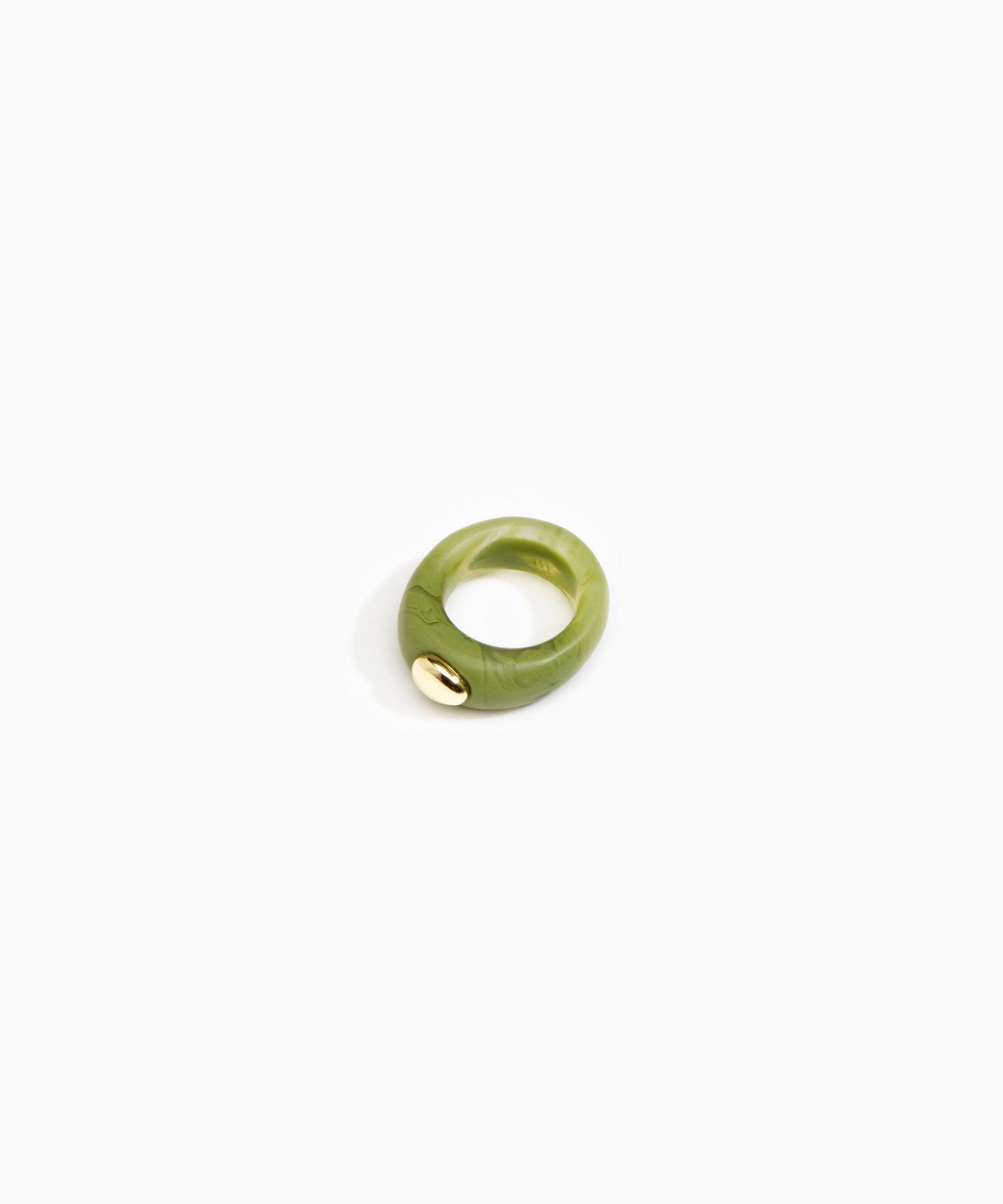 Dinosaur Designs Round Rock Ring in Olive color resin