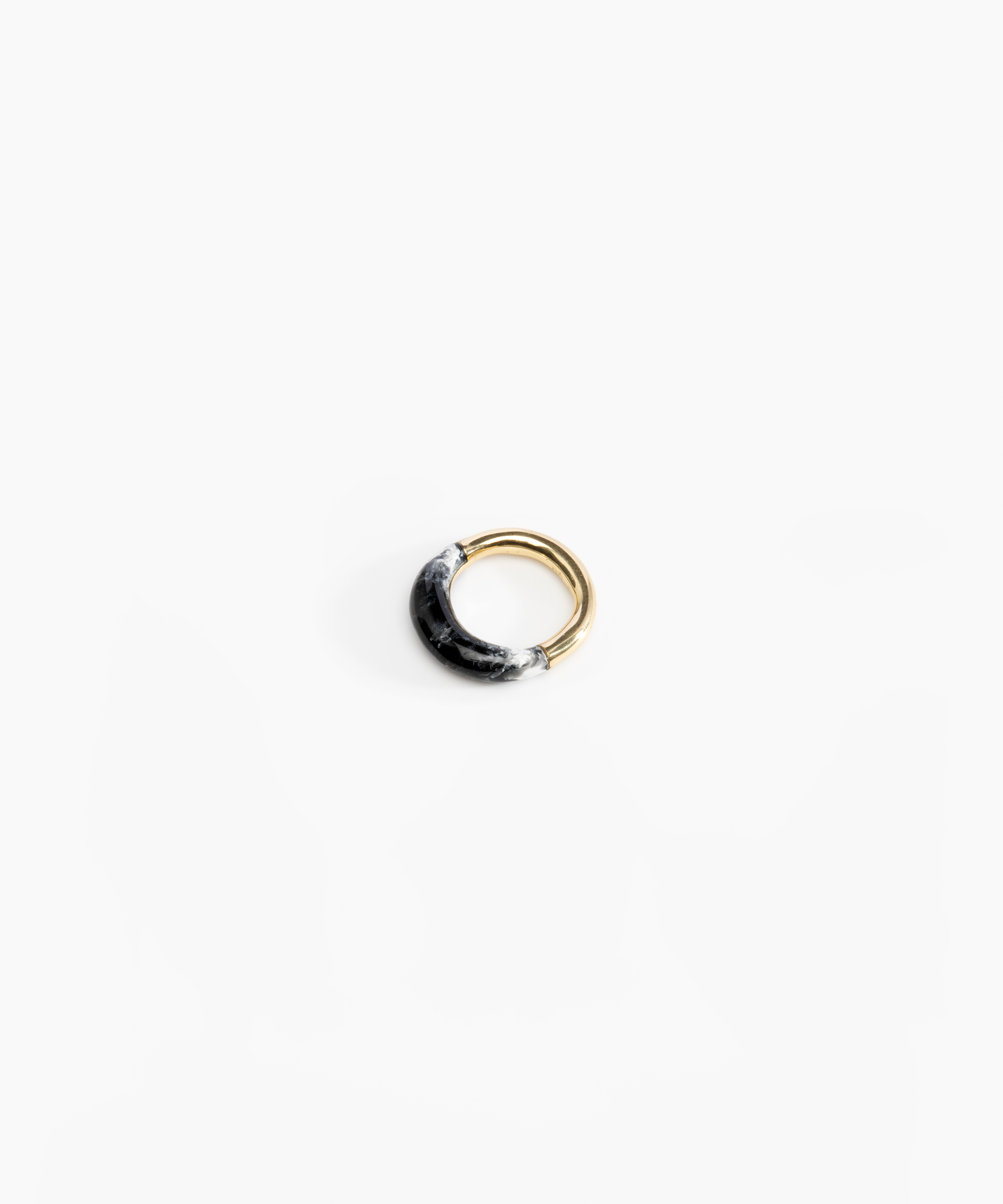 Dinosaur Designs Small Horn Ring in Black Marble color resin with Nano-Coated Brass Material