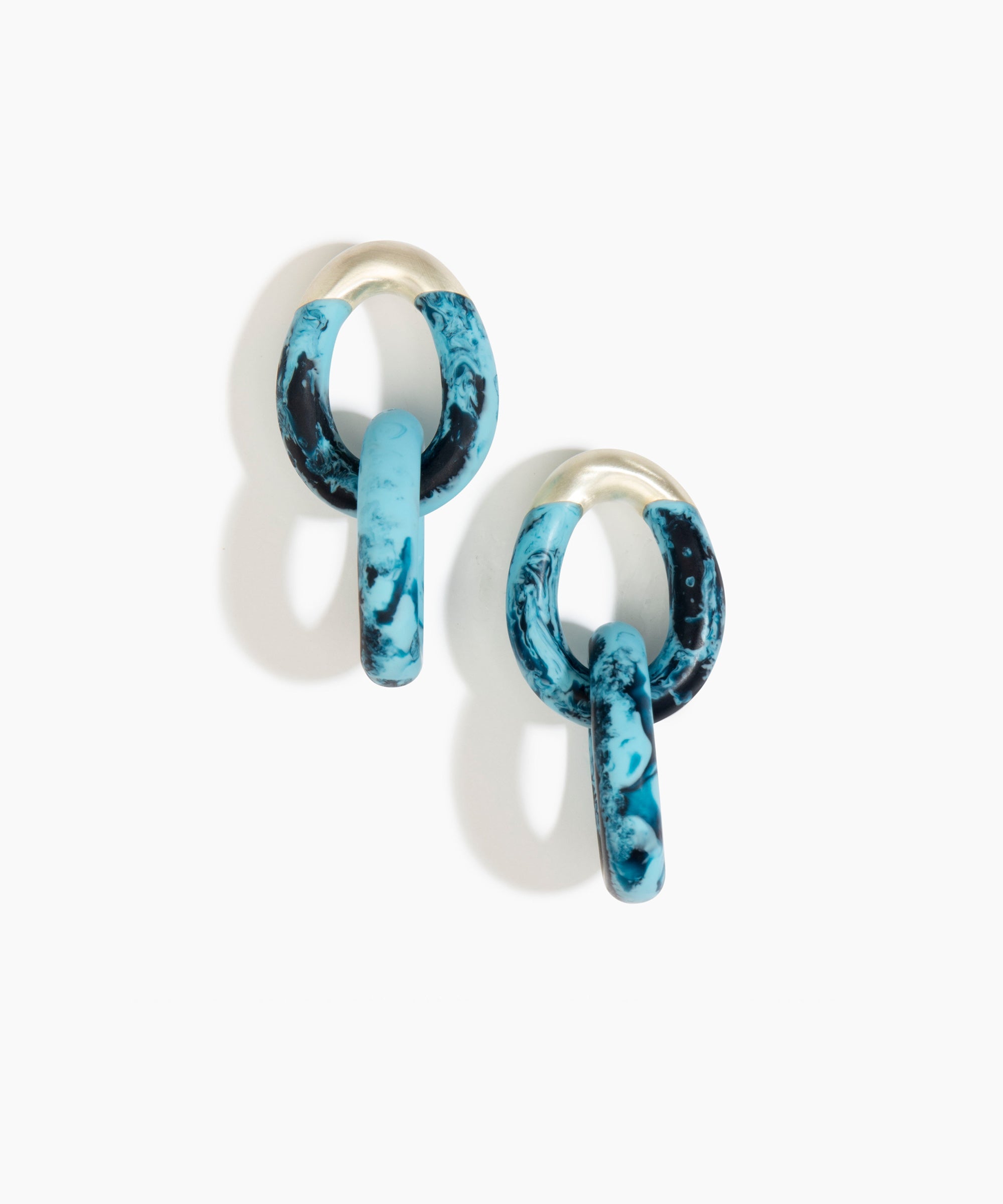 Dinosaur Designs Large Rock Chain Earrings in Water color resin with Brushed Silver-Plated Brass Material