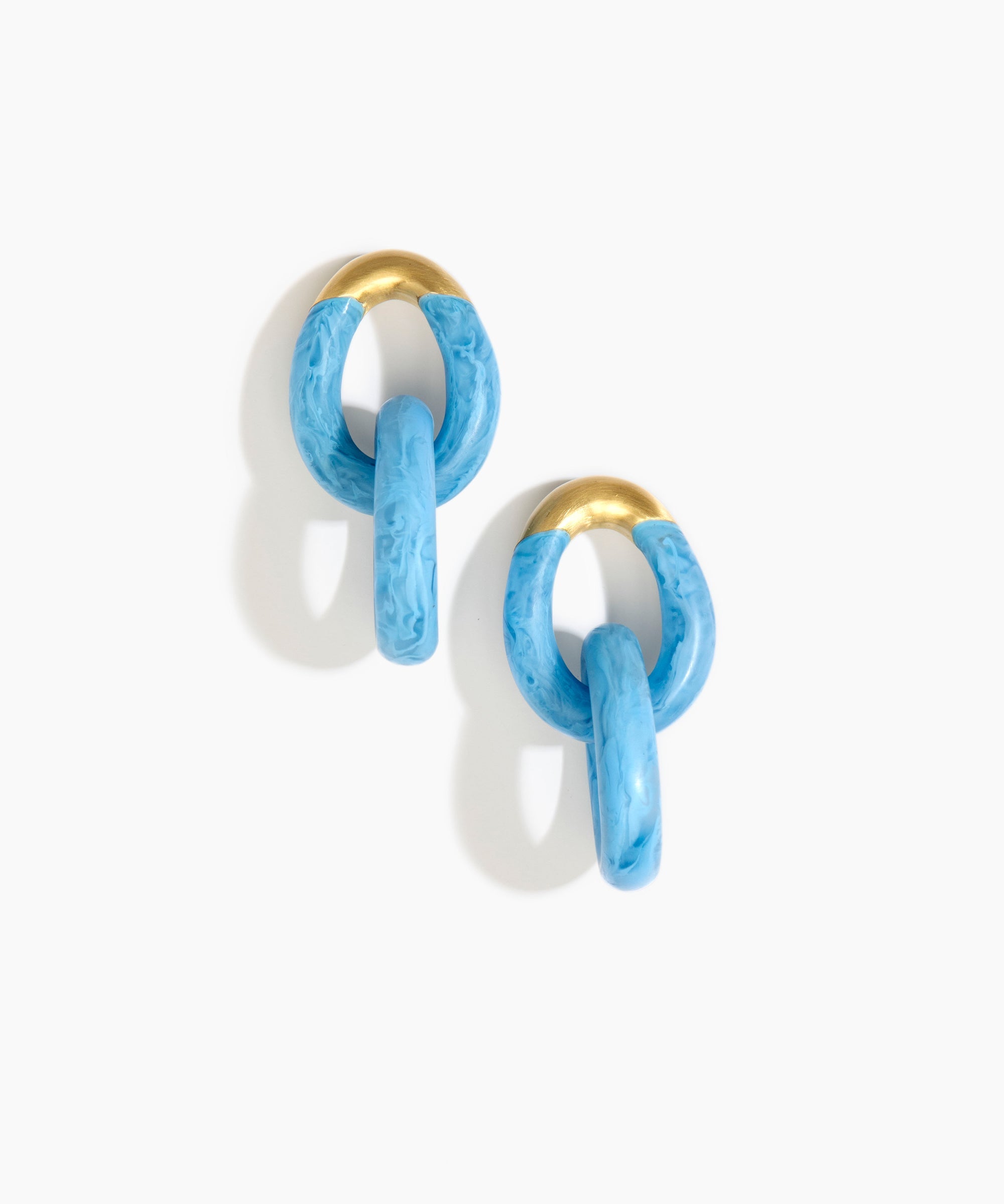 Dinosaur Designs Large Rock Chain Earrings in Sky color resin with Brushed Nano-Coated Brass Material