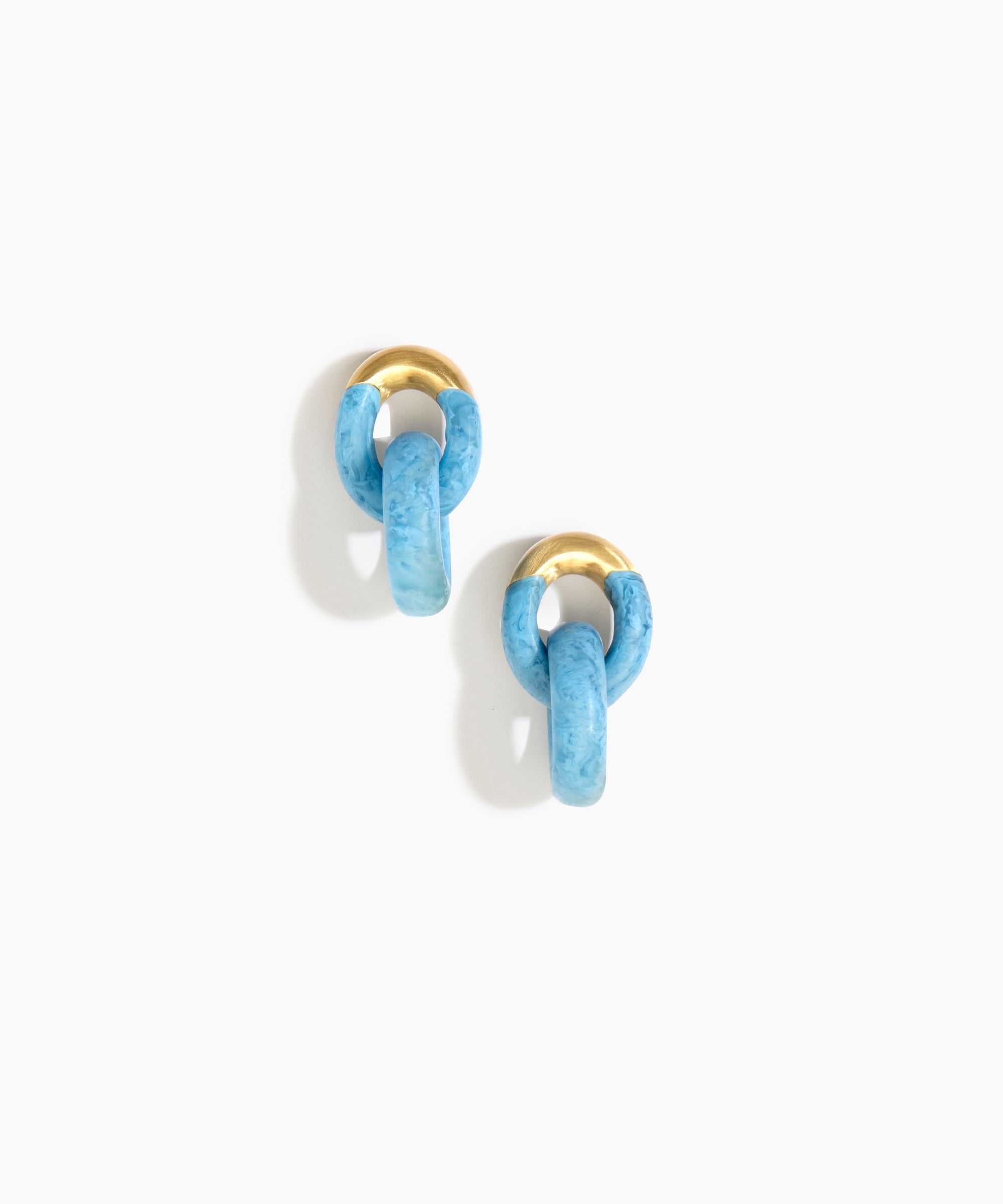 Dinosaur Designs Small Rock Chain Earrings in Sky color resin with Brushed Nano-Coated Brass Material