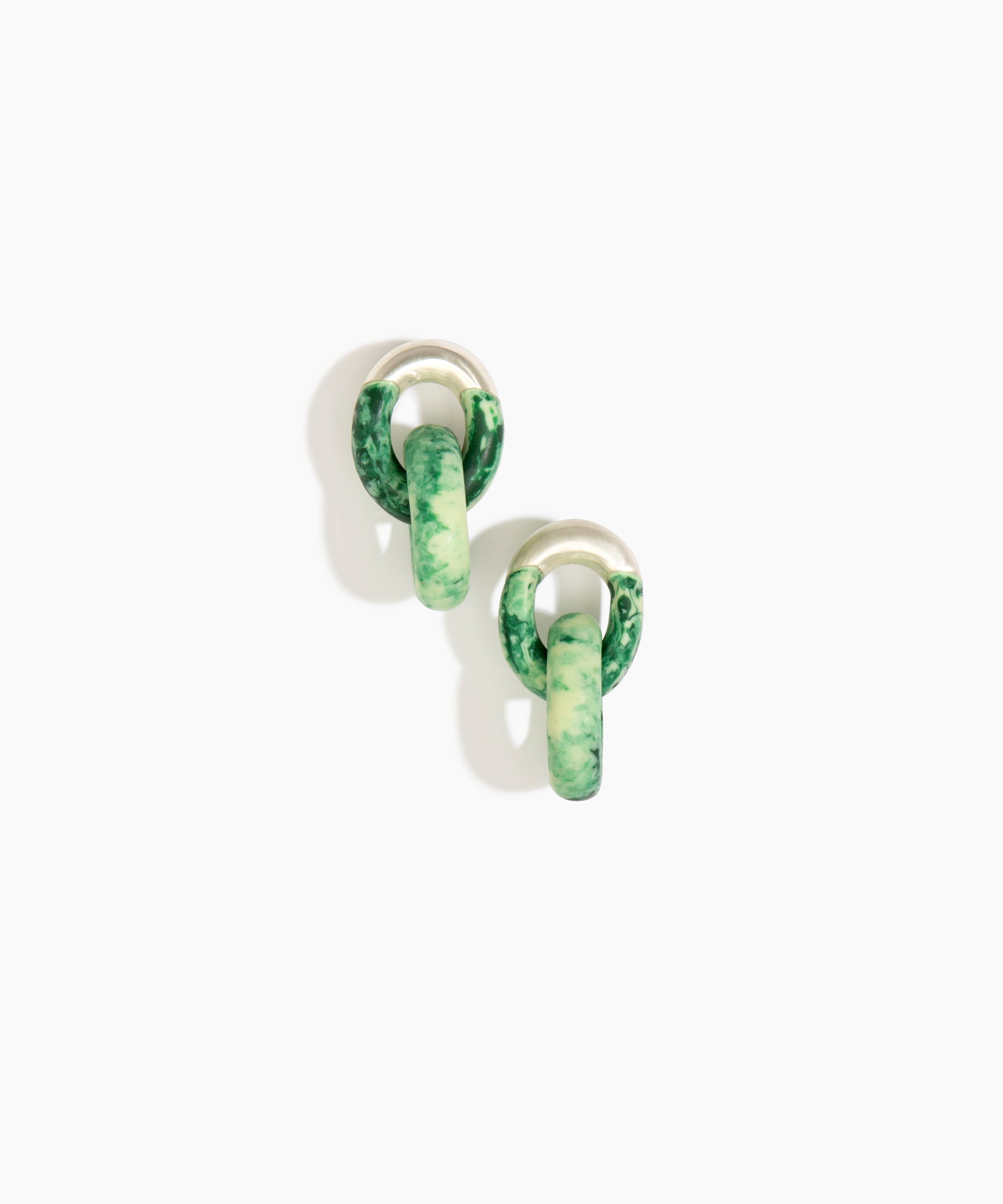 Dinosaur Designs Small Rock Chain Earrings in Grass color resin with Brushed Silver-Plated Brass Material