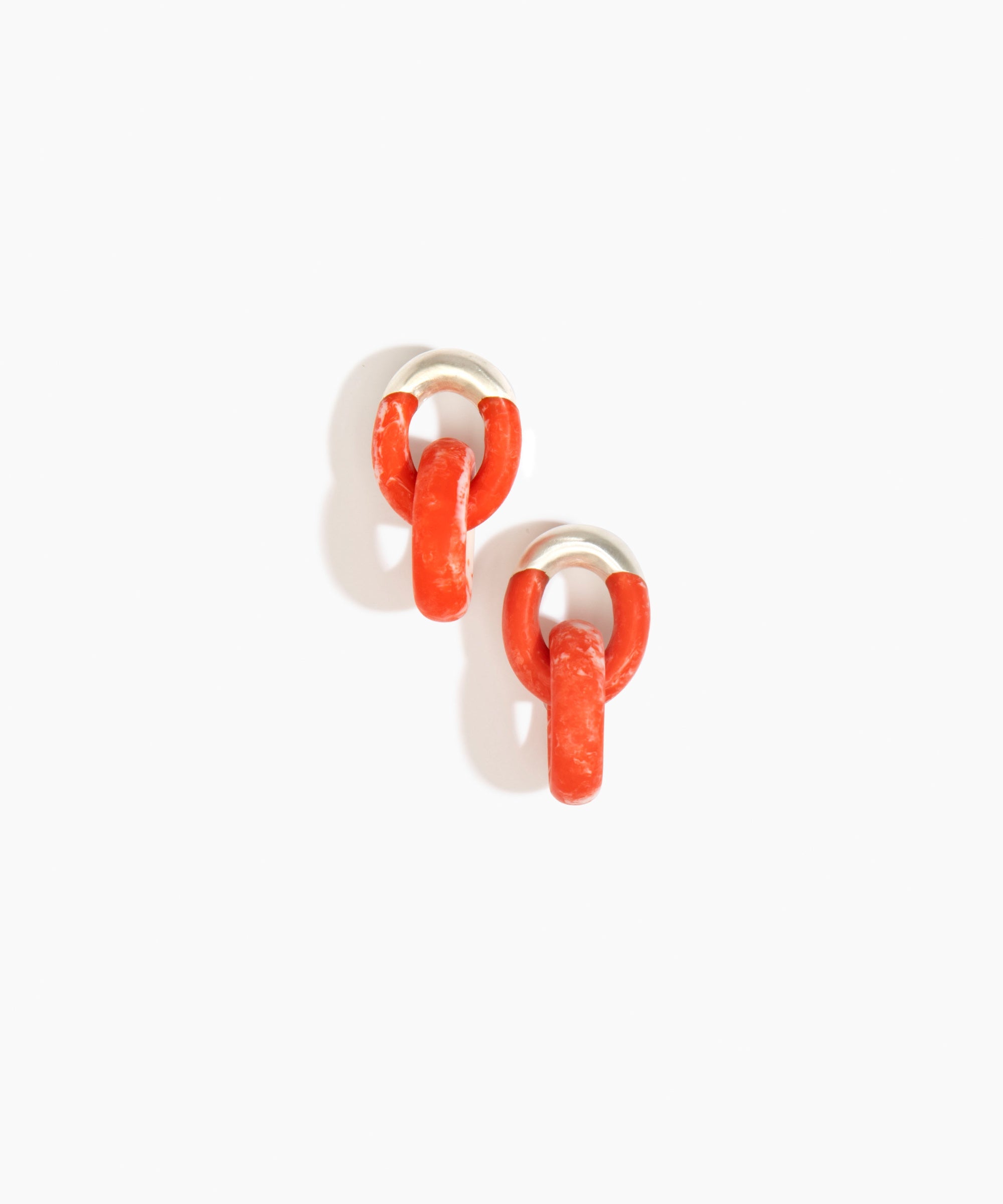 Dinosaur Designs Small Rock Chain Earrings in Strawberry color resin with Brushed Silver-Plated Brass Material