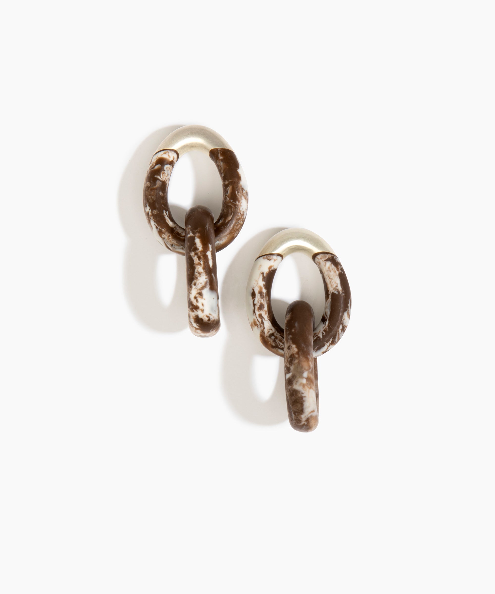 Dinosaur Designs Large Rock Chain Earrings in Cappuccino color resin with Brushed Silver-Plated Brass Material