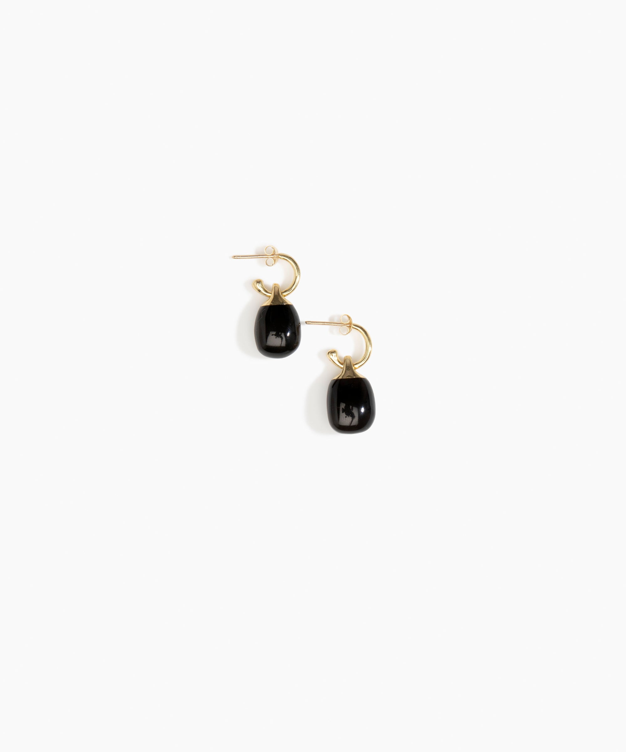 Dinosaur Designs Small River Rock Hoop Earrings in Black color resin with Brass Hoop Material