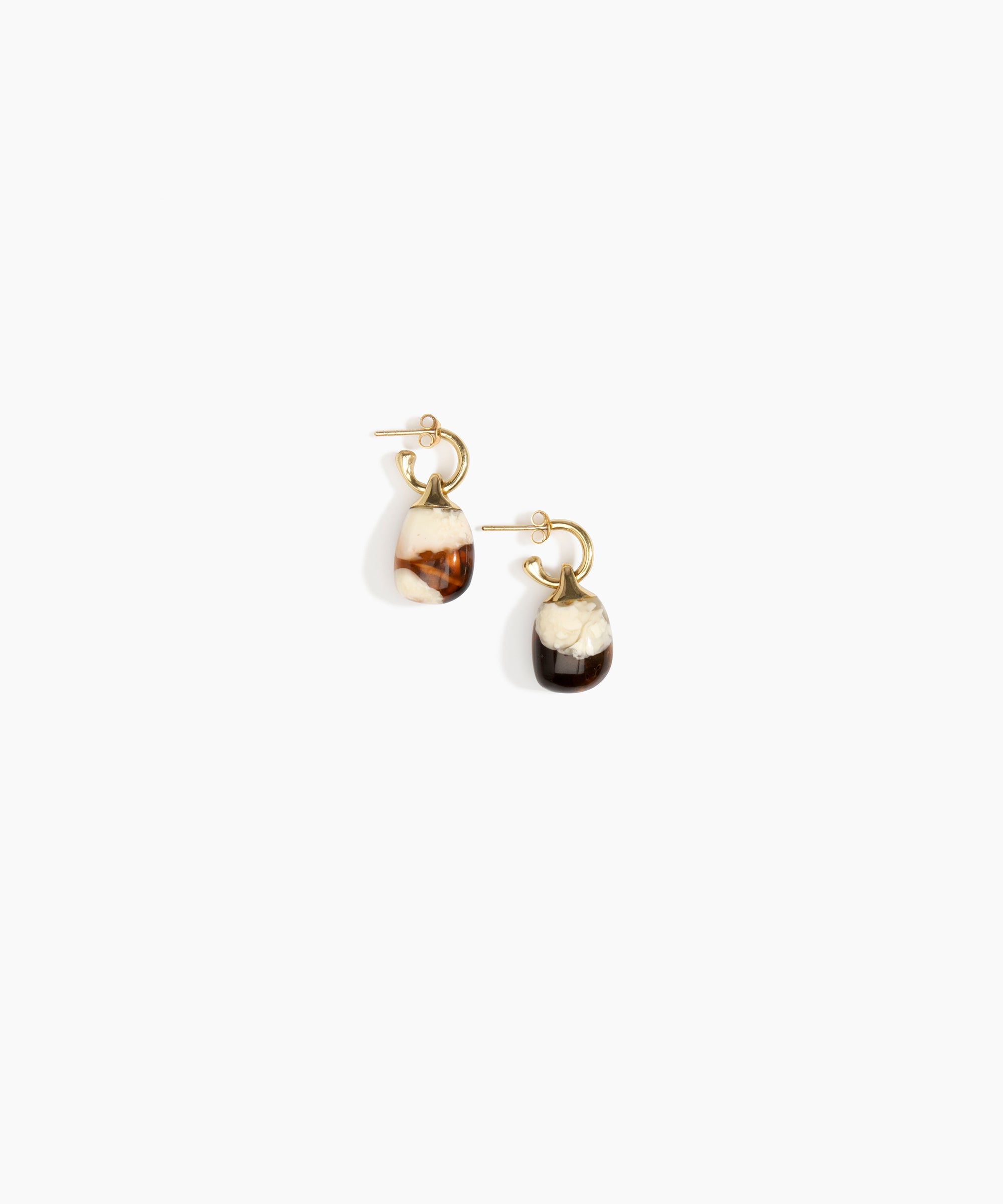 Dinosaur Designs Small River Rock Hoop Earrings in Light Horn color resin with Brass Hoop Material