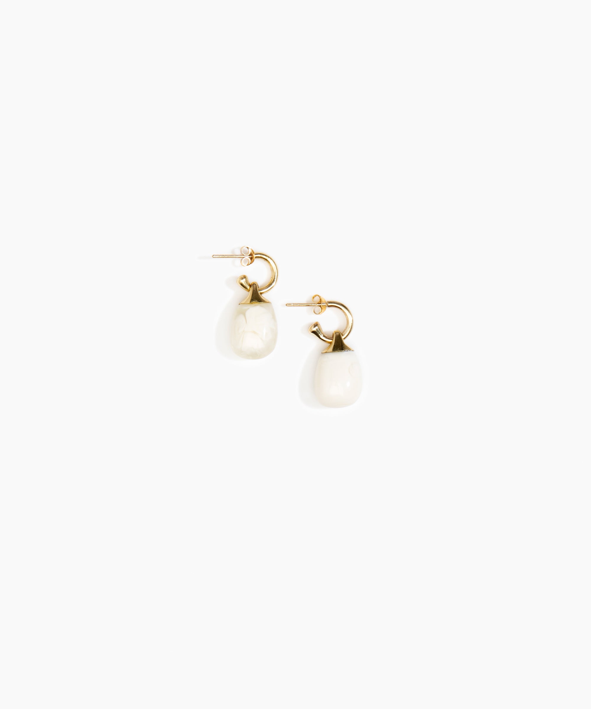 Dinosaur Designs Small River Rock Hoop Earrings in Chalk Swirl color resin with Brass Hoop Material