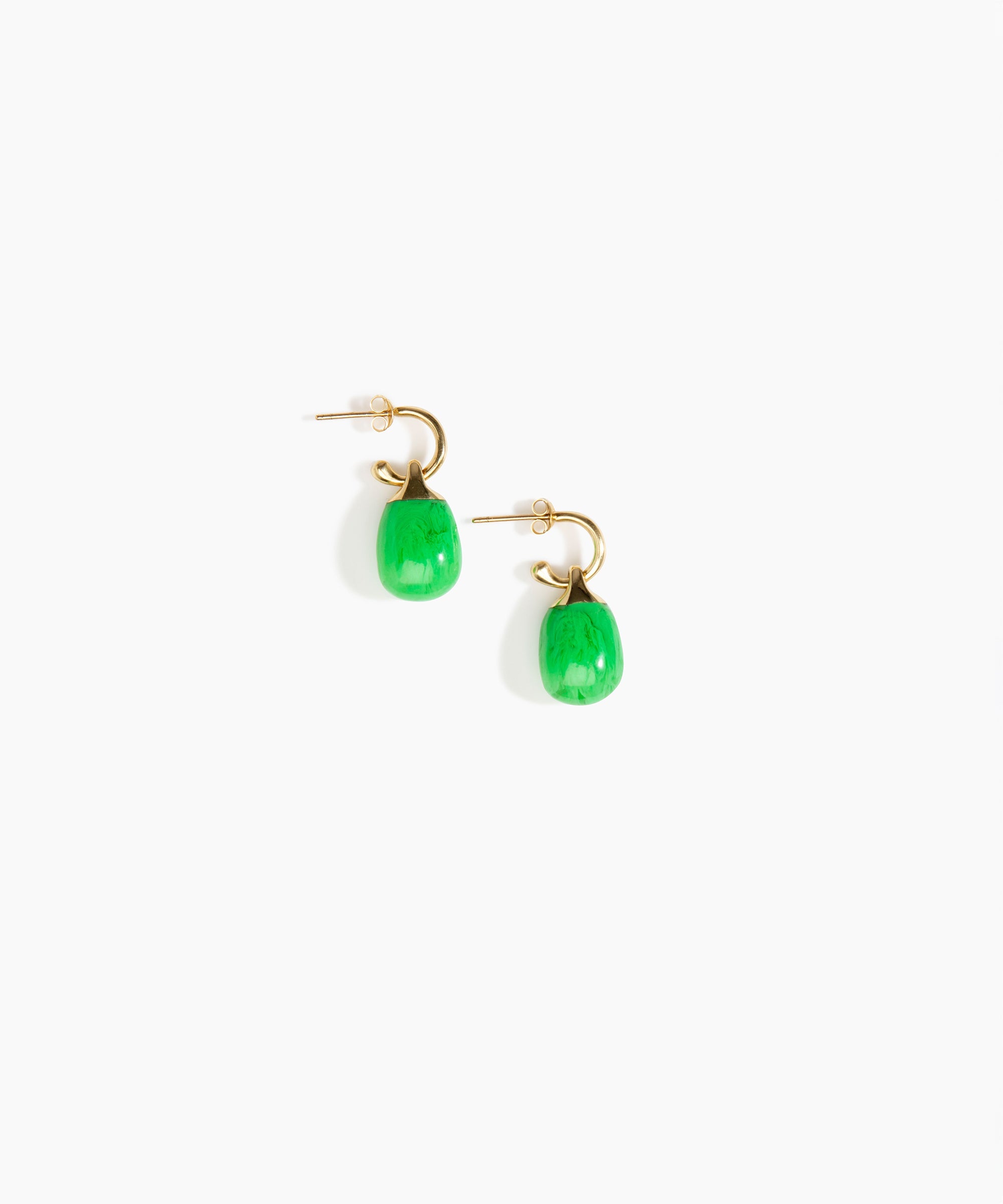 Dinosaur Designs Small River Rock Hoop Earrings in Leaf color resin with Brass Hoop Material
