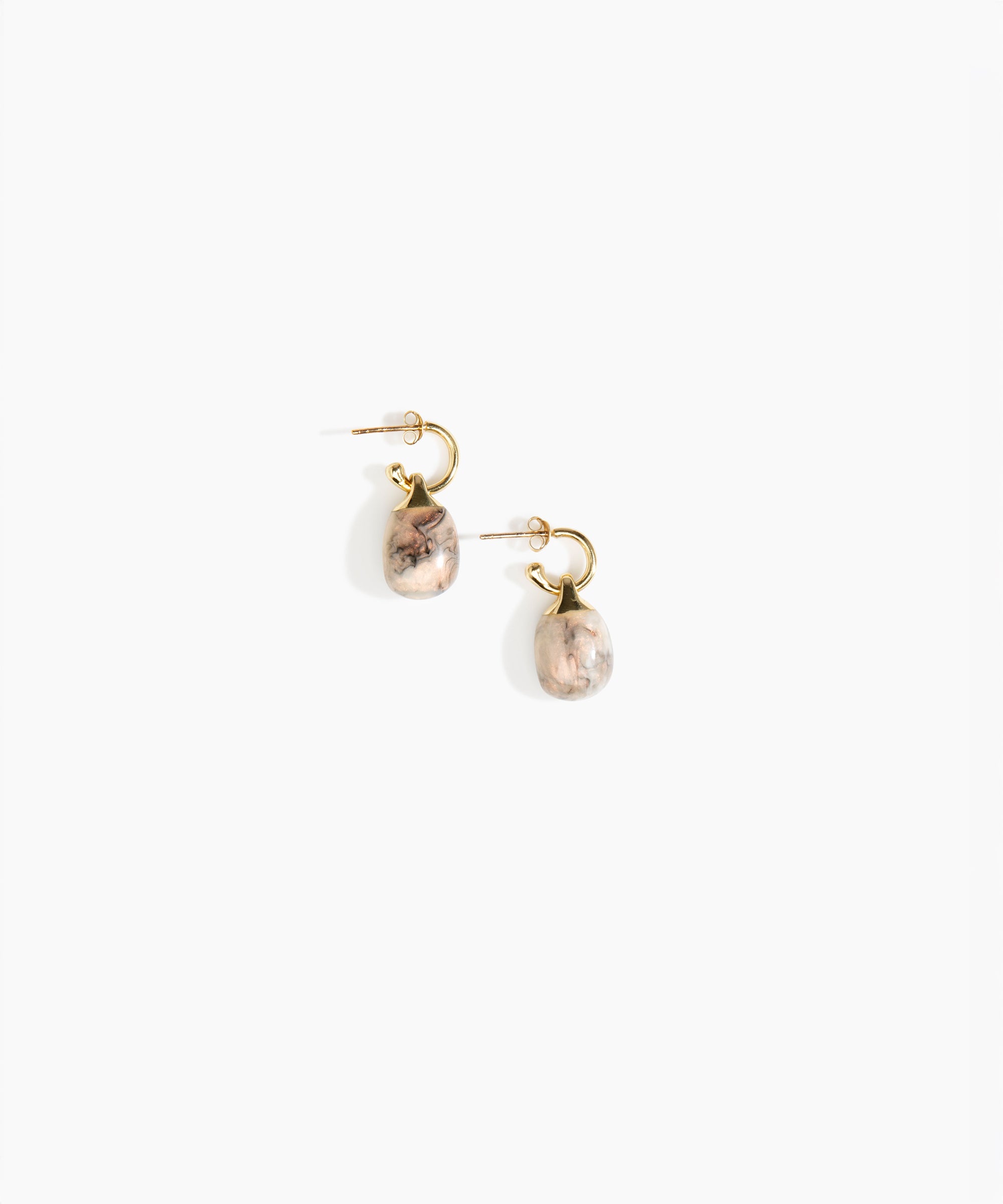 Dinosaur Designs Small River Rock Hoop Earrings in Sandy Pearl color resin with Brass Hoop Material