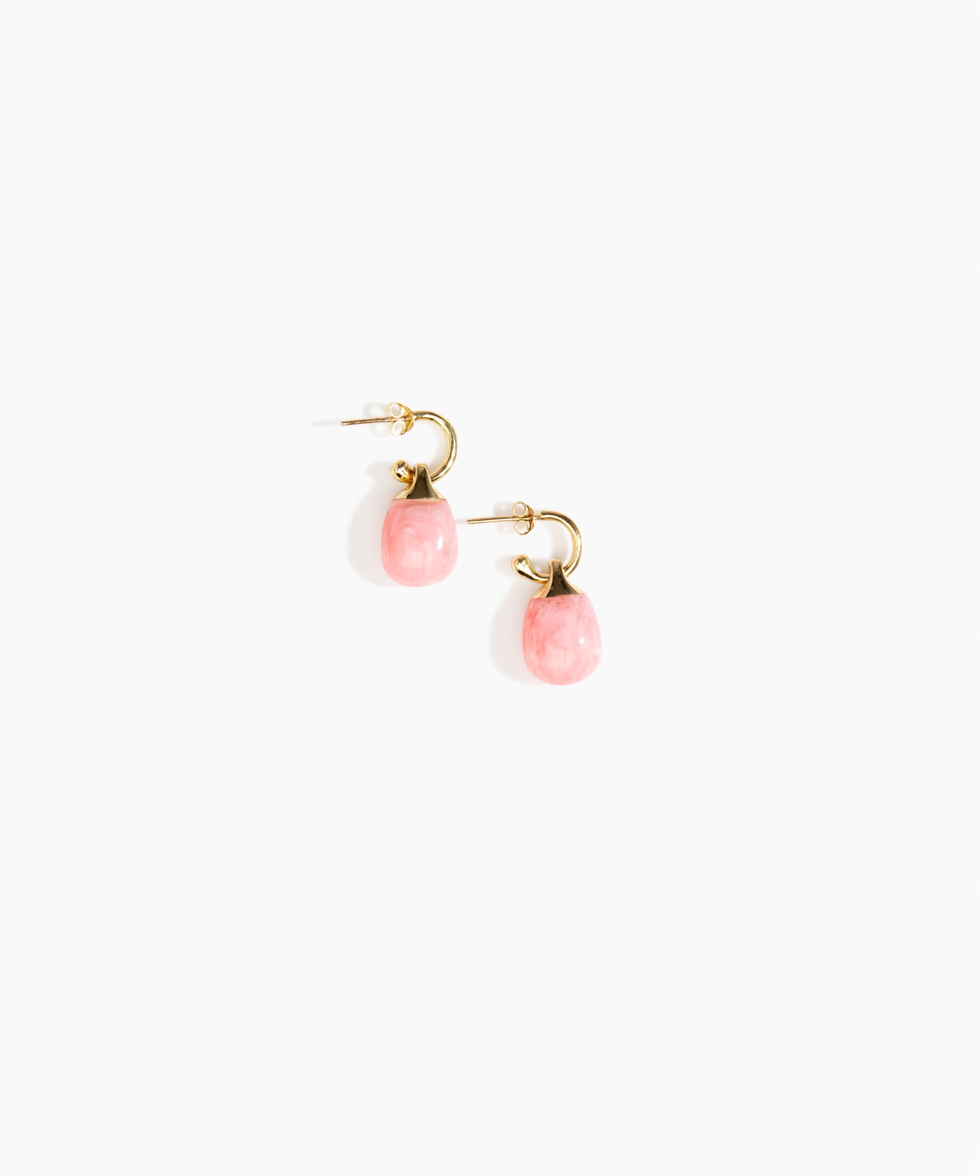Dinosaur Designs Small River Rock Hoop Earrings in Shell Pink color resin with Brass Hoop Material