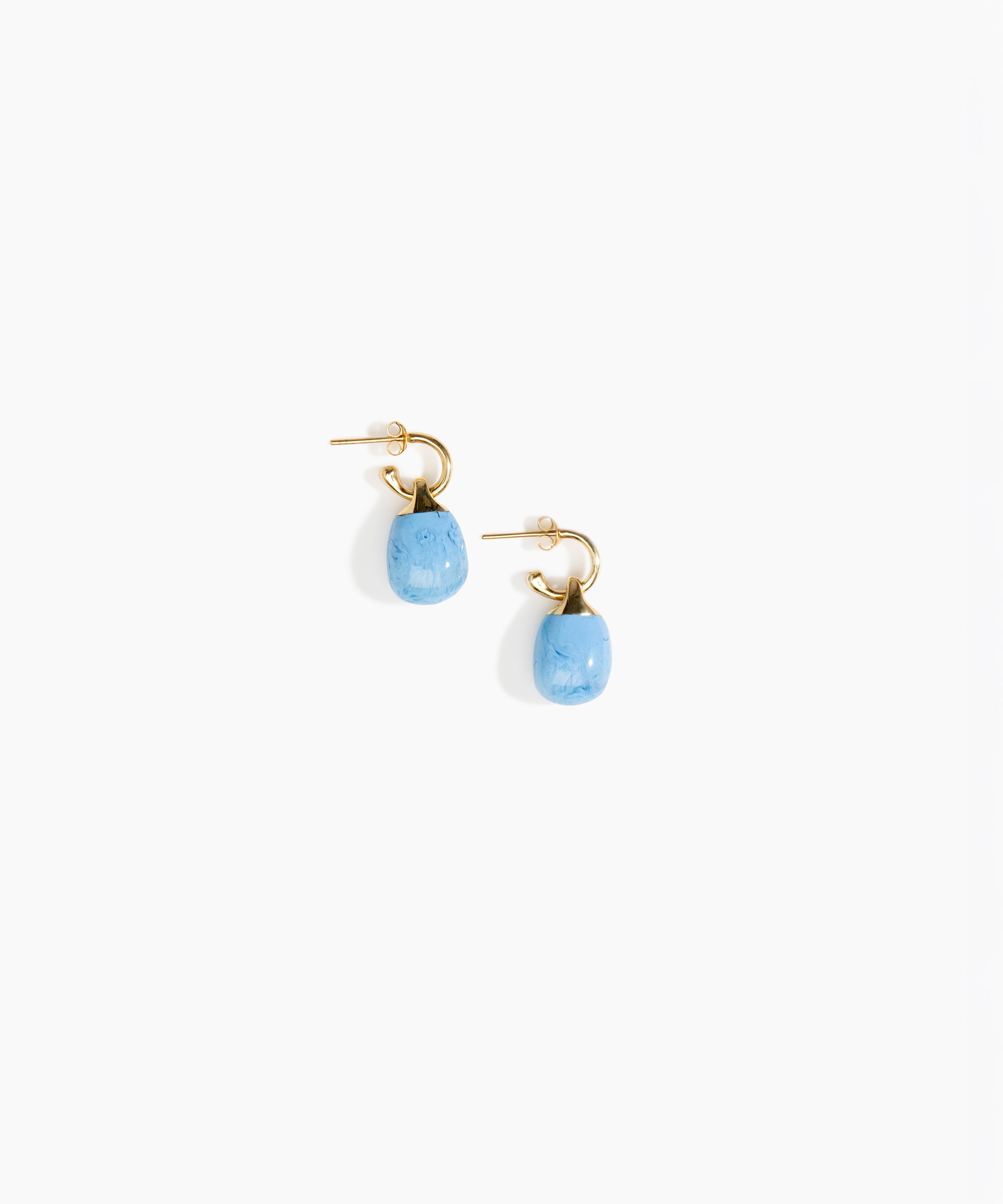 Dinosaur Designs Small River Rock Hoop Earrings in Sky color resin with Brass Hoop Material