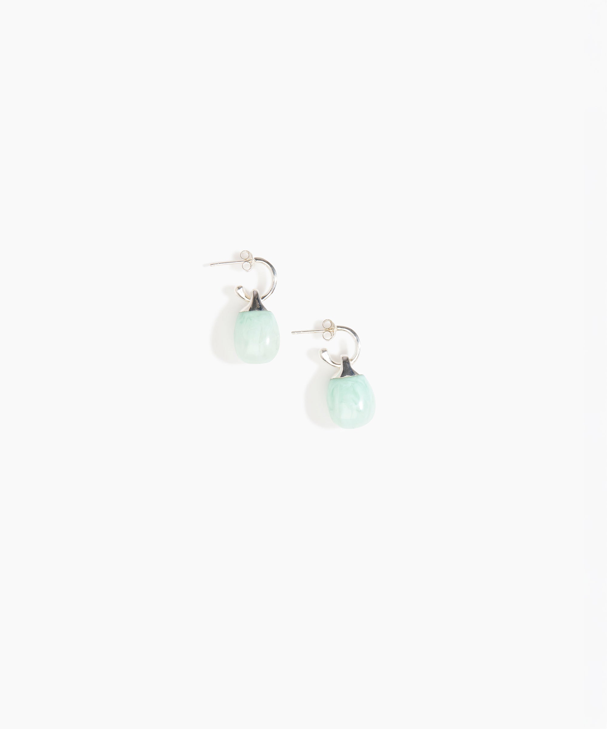 Dinosaur Designs Small River Rock Hoop Earrings in Mint color resin with Silver-Plated Brass Hoop Material