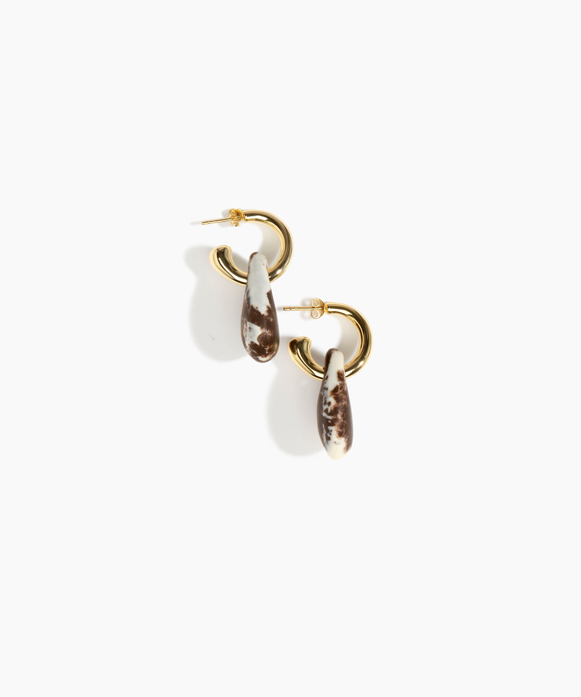 Dinosaur Designs Small Rock Hoop Earrings in Cappuccino color resin with Brass Hoop Material